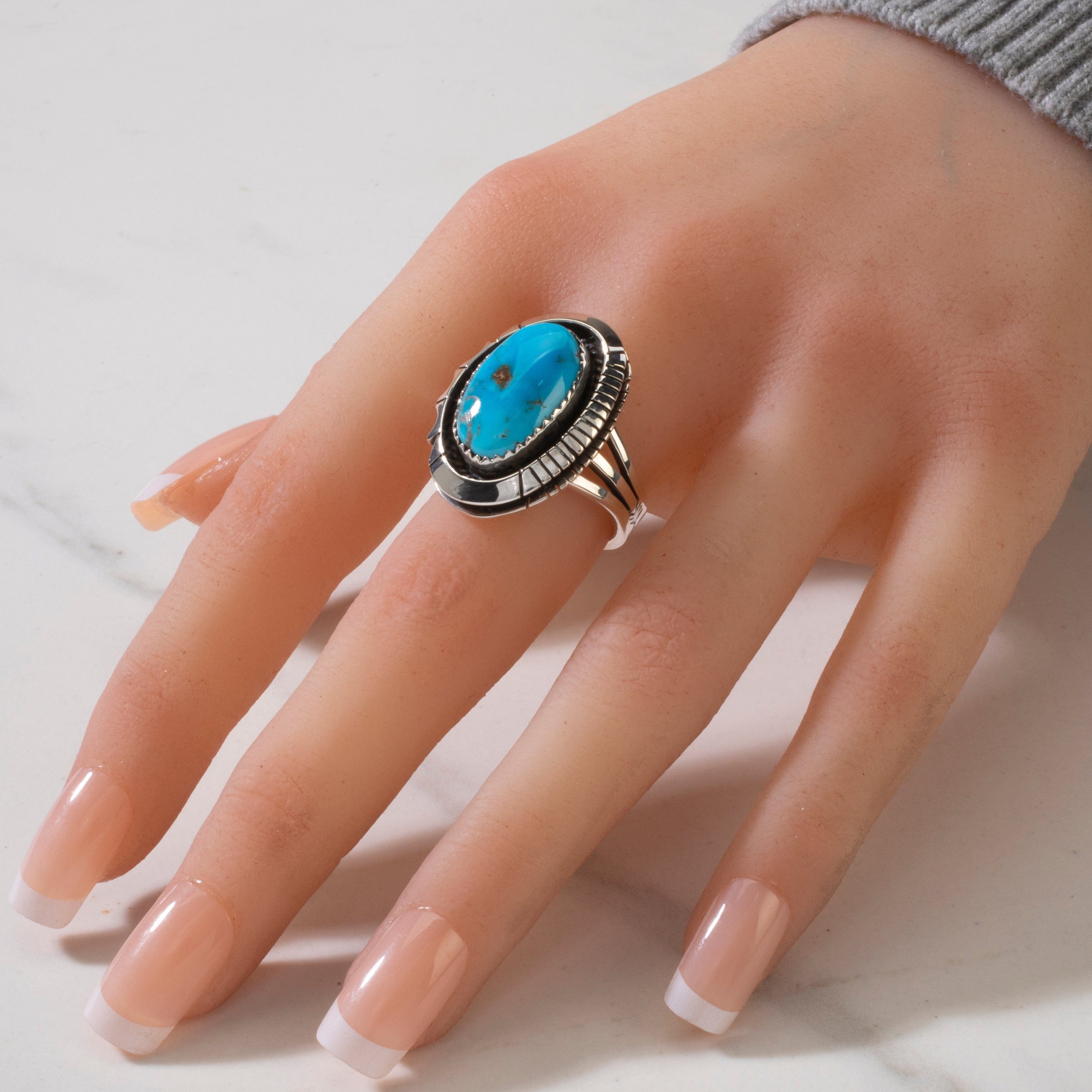 Kalifano Native American Jewelry 7 Sleeping Beauty Turquoise Navajo USA Native American Made 925 Sterling Silver Ring NAR700.037.7