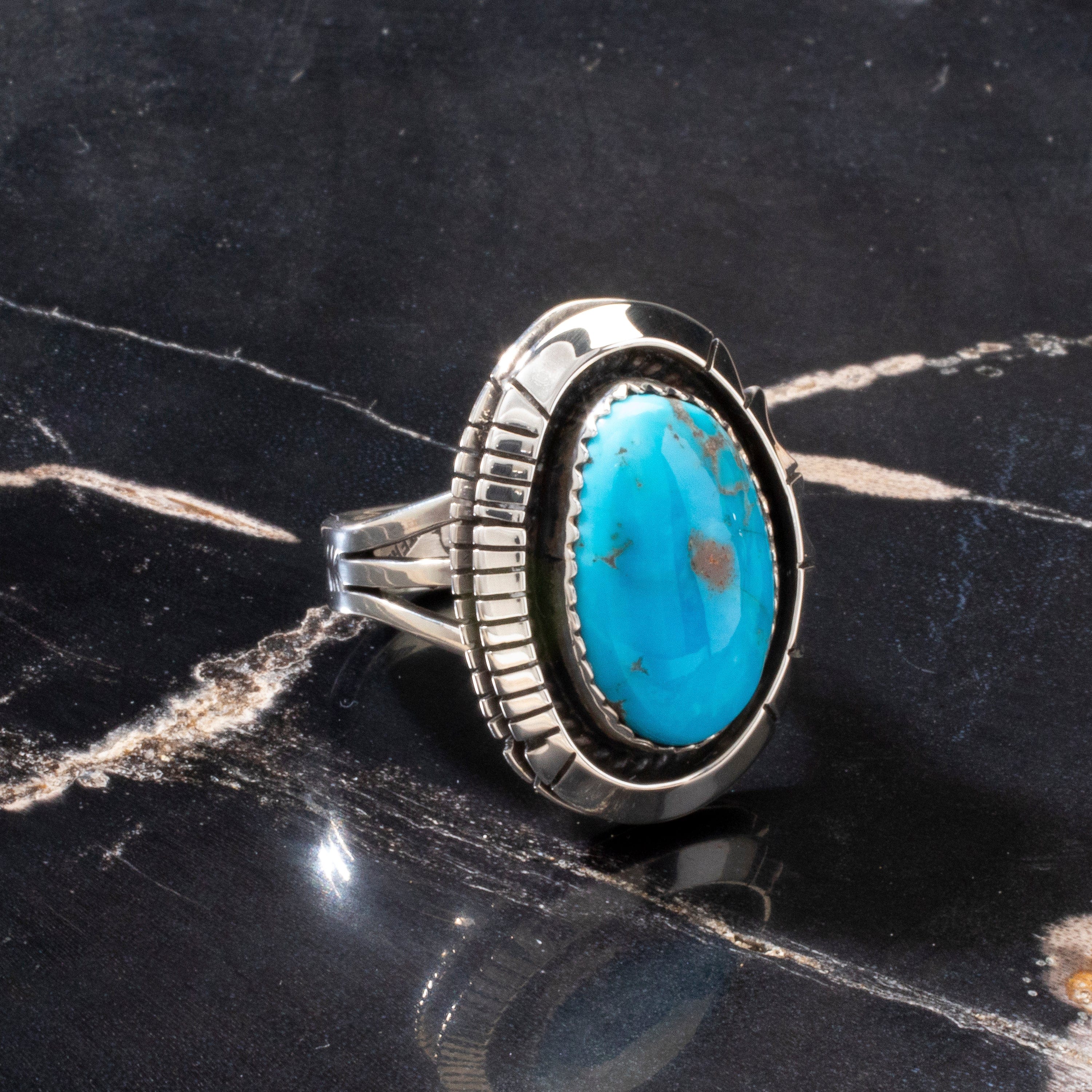 Kalifano Native American Jewelry 7 Sleeping Beauty Turquoise Navajo USA Native American Made 925 Sterling Silver Ring NAR700.037.7