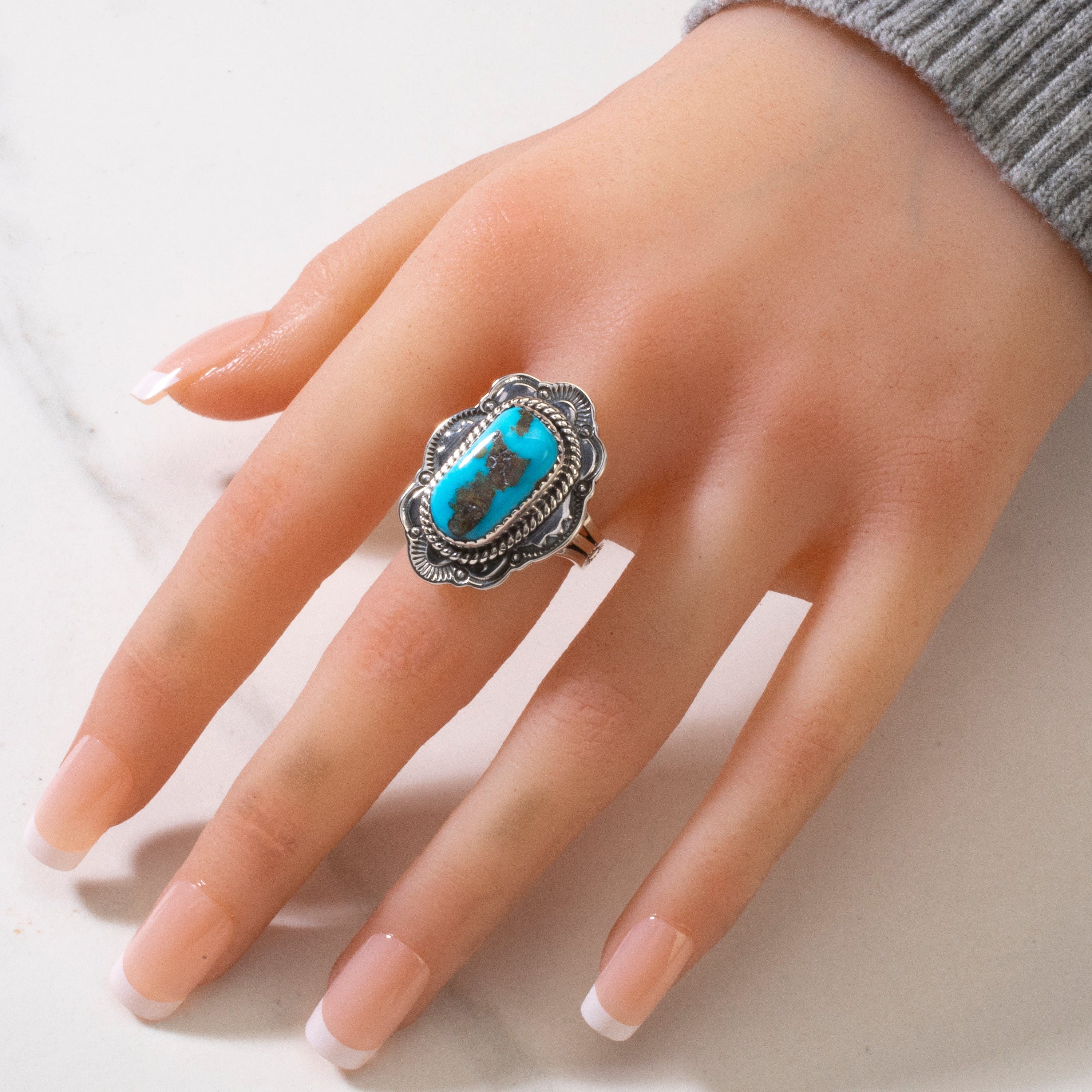 Kalifano Native American Jewelry 8.5 Joe Piaso Jr. Sleeping Beauty Turquoise Navajo USA Native American Made 925 Sterling Silver Ring NAR700.047.85