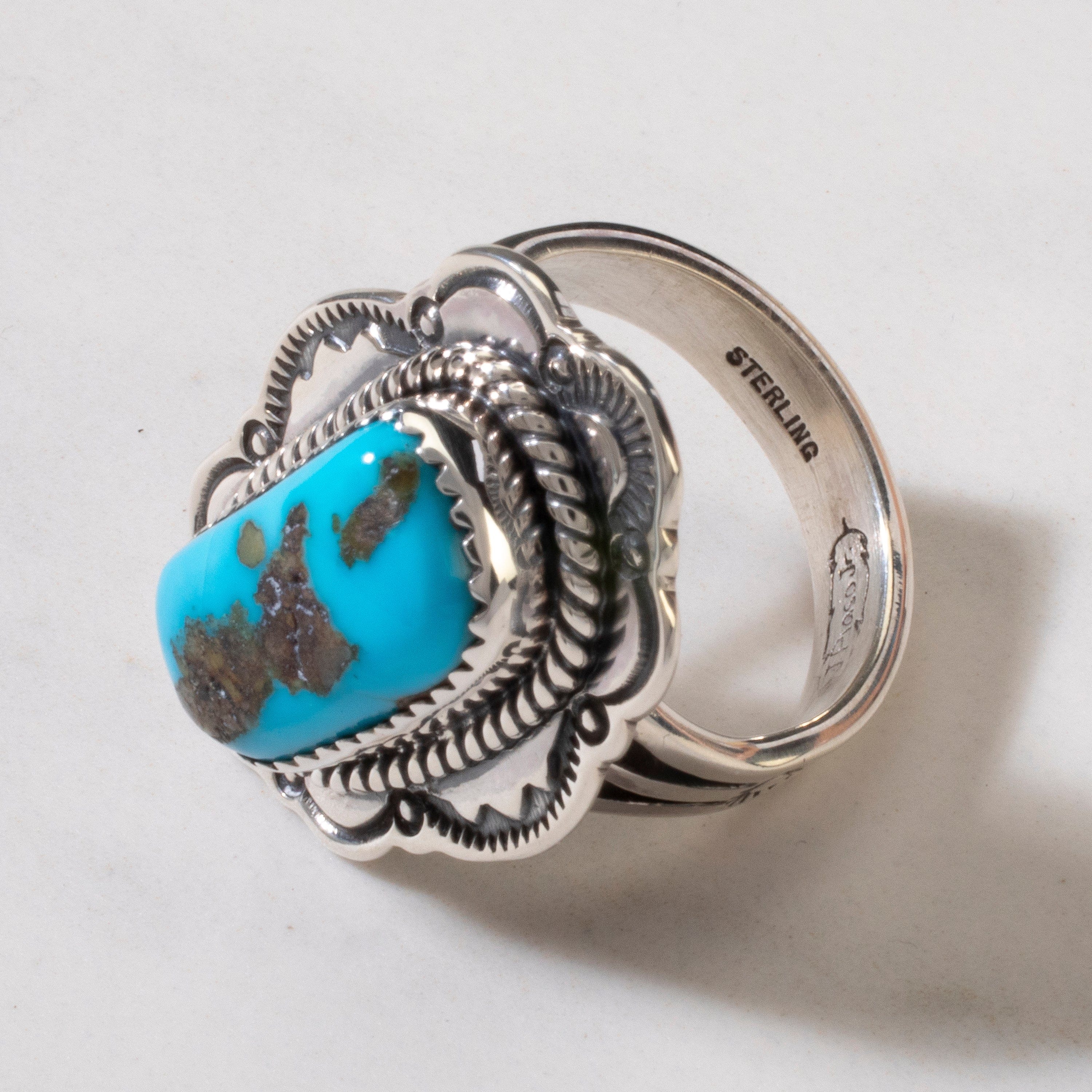 Kalifano Native American Jewelry 8.5 Joe Piaso Jr. Sleeping Beauty Turquoise Navajo USA Native American Made 925 Sterling Silver Ring NAR700.047.85