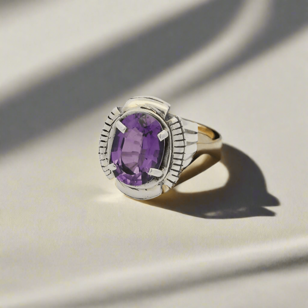 Kalifano Native American Jewelry 8 Amethyst Navajo USA Native American Made 925 Sterling Silver Ring NAR600.109.8
