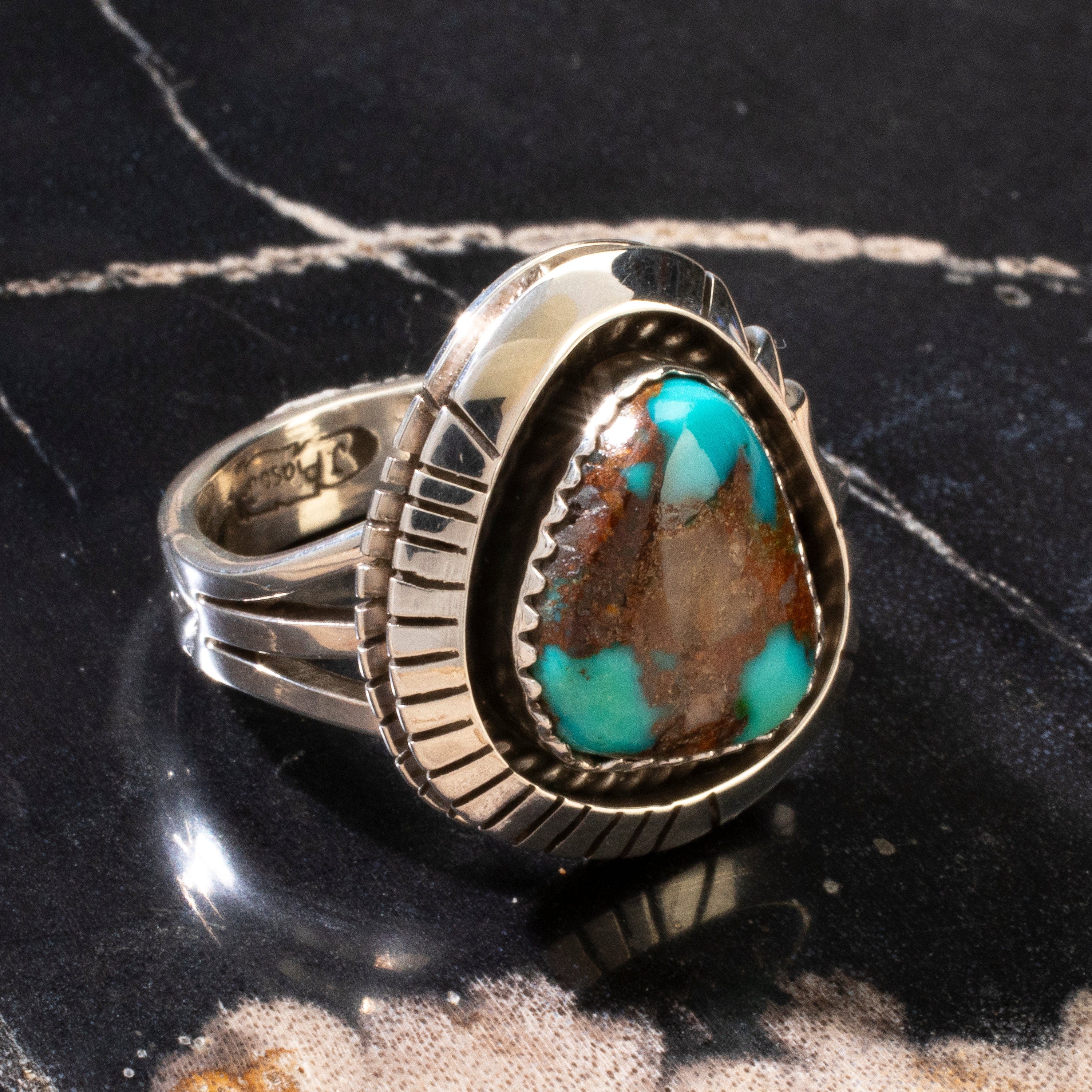 Kalifano Native American Jewelry 8 Joe Piaso Jr.  King Manassa Turquoise Navajo USA Native American Made 925 Sterling Silver Ring NAR700.044.8