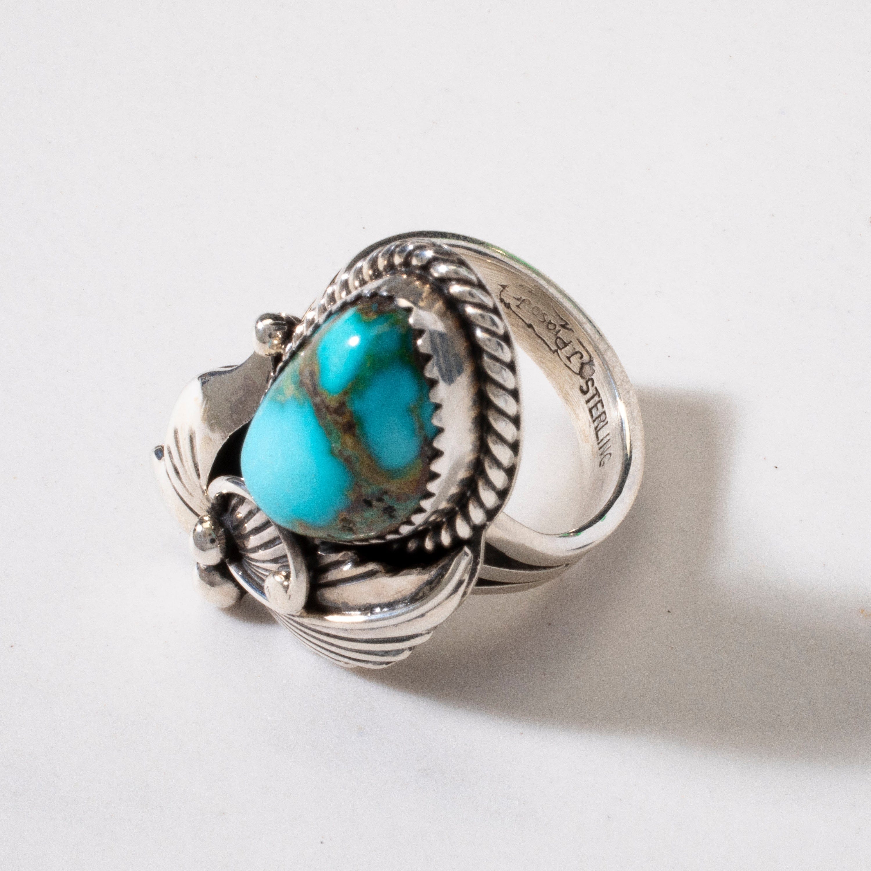 Kalifano Native American Jewelry 8 Joe Piaso Jr. Sleeping Beauty Turquoise Feather Navajo USA Native American Made 925 Sterling Silver Ring NAR600.084.8