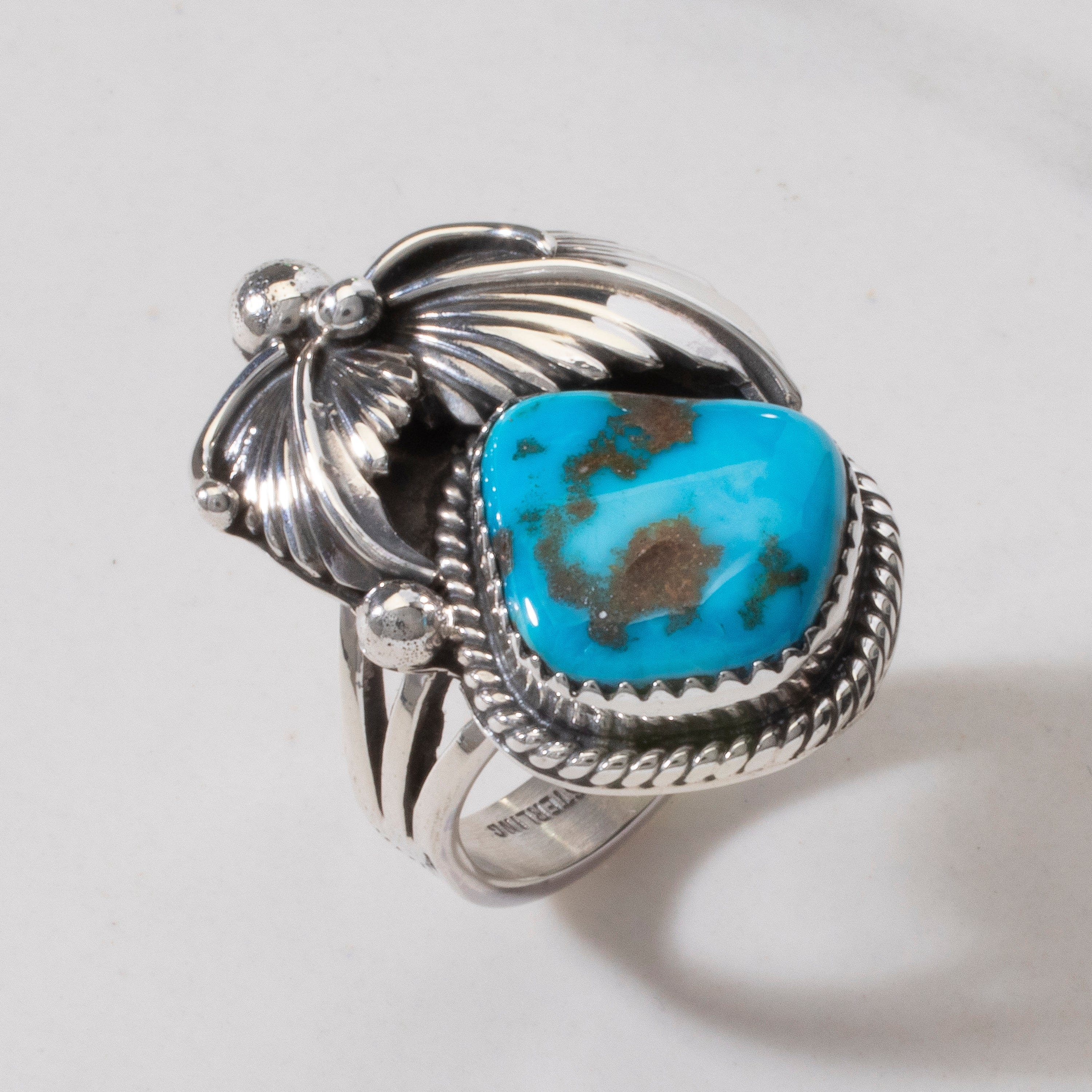 Kalifano Native American Jewelry 8 Joe Piaso Jr. Sleeping Beauty Turquoise Feather Navajo USA Native American Made 925 Sterling Silver Ring NAR700.042.8