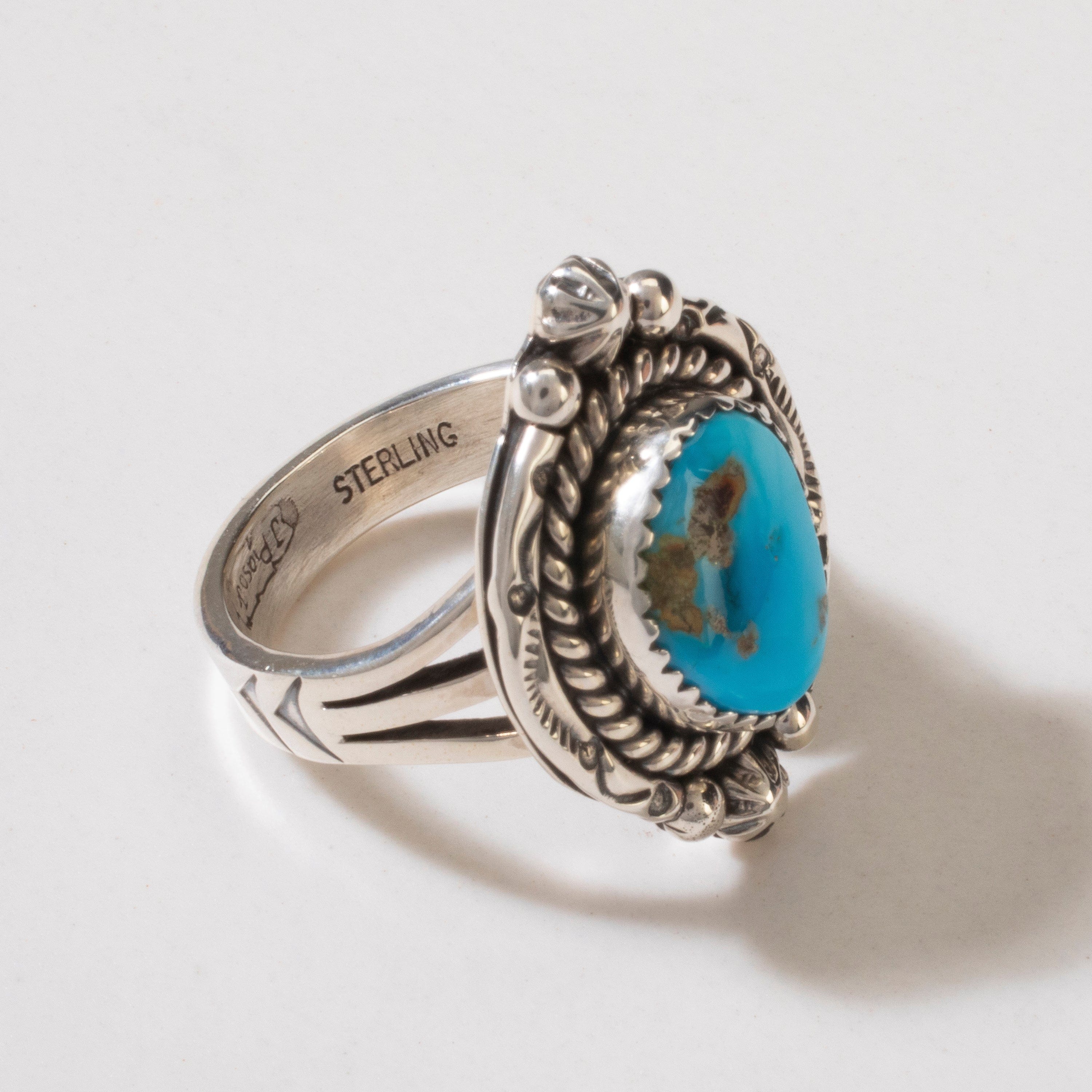 Kalifano Native American Jewelry 8 Joe Piaso Jr. Sleeping Beauty Turquoise Navajo USA Native American Made 925 Sterling Silver Ring NAR600.048.8