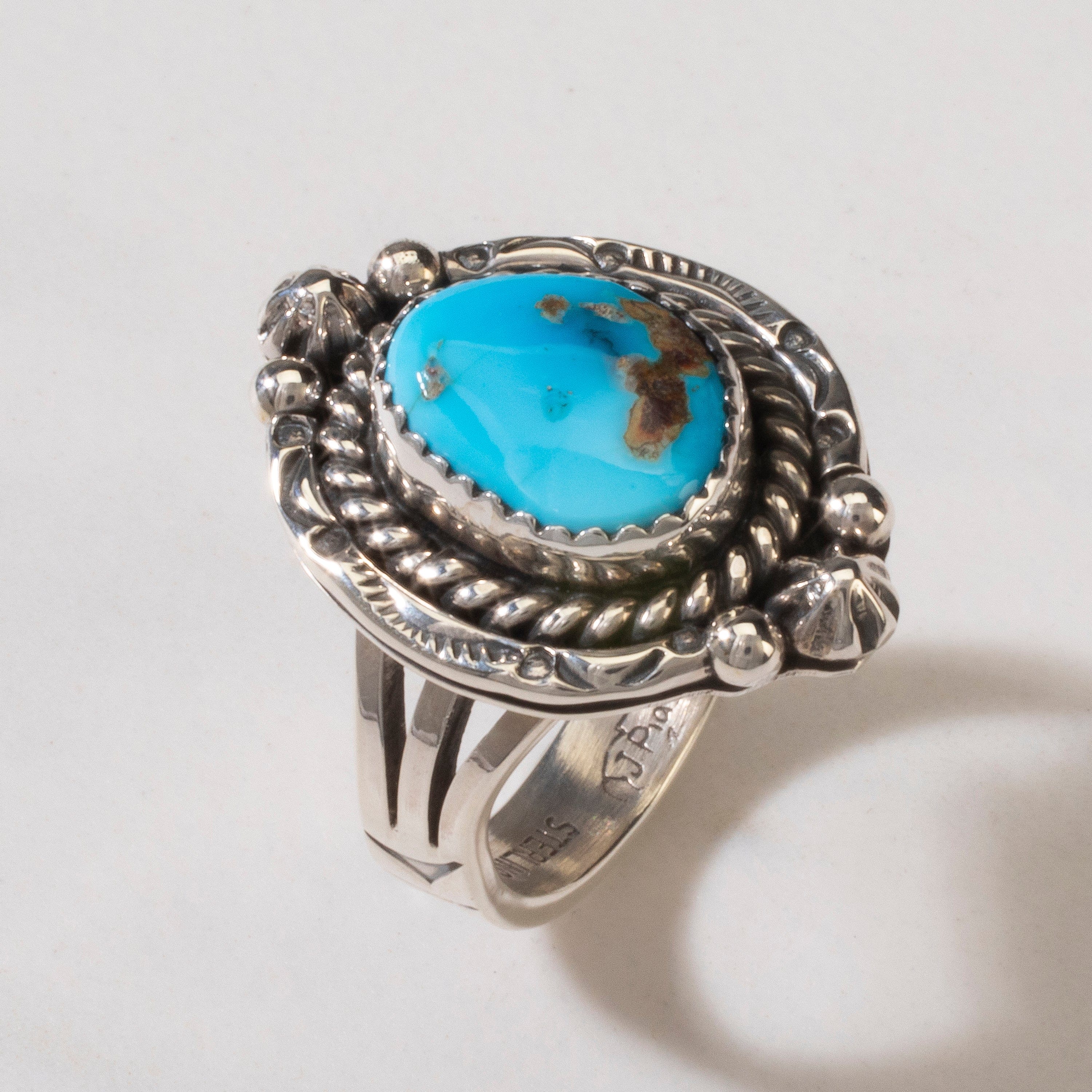 Kalifano Native American Jewelry 8 Joe Piaso Jr. Sleeping Beauty Turquoise Navajo USA Native American Made 925 Sterling Silver Ring NAR600.048.8