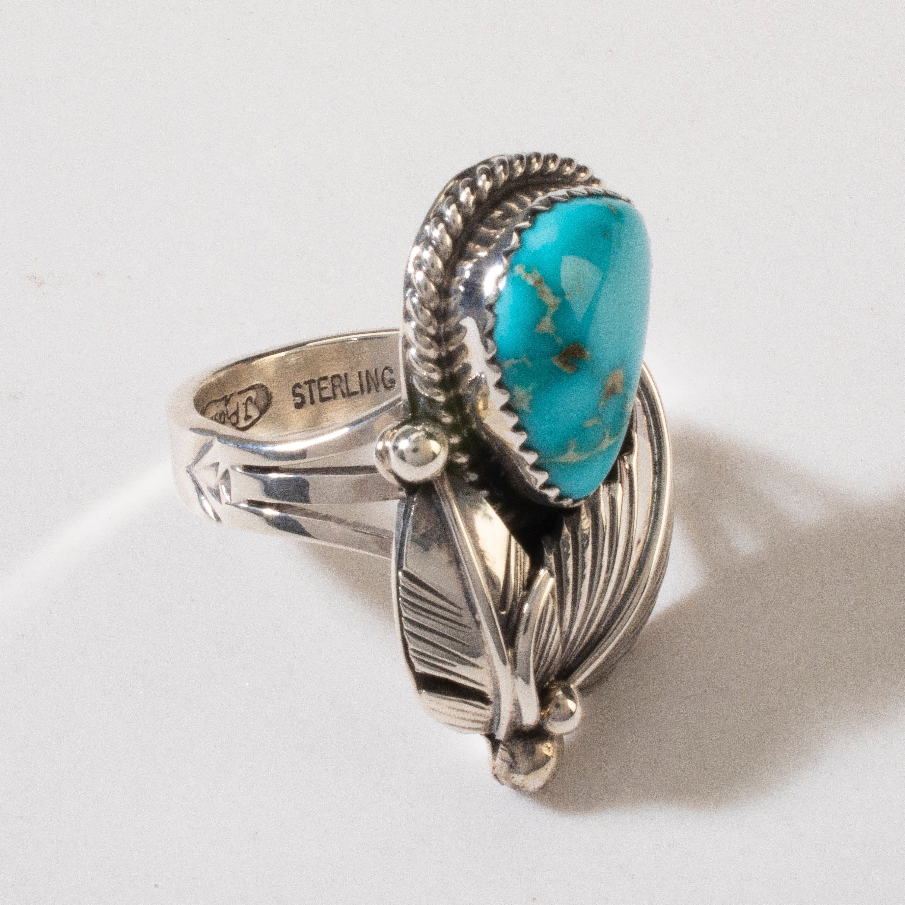 Kalifano Native American Jewelry 8 Joe Piaso Jr. Sleeping Beauty Turquoise Navajo USA Native American Made 925 Sterling Silver Ring NAR600.054.8