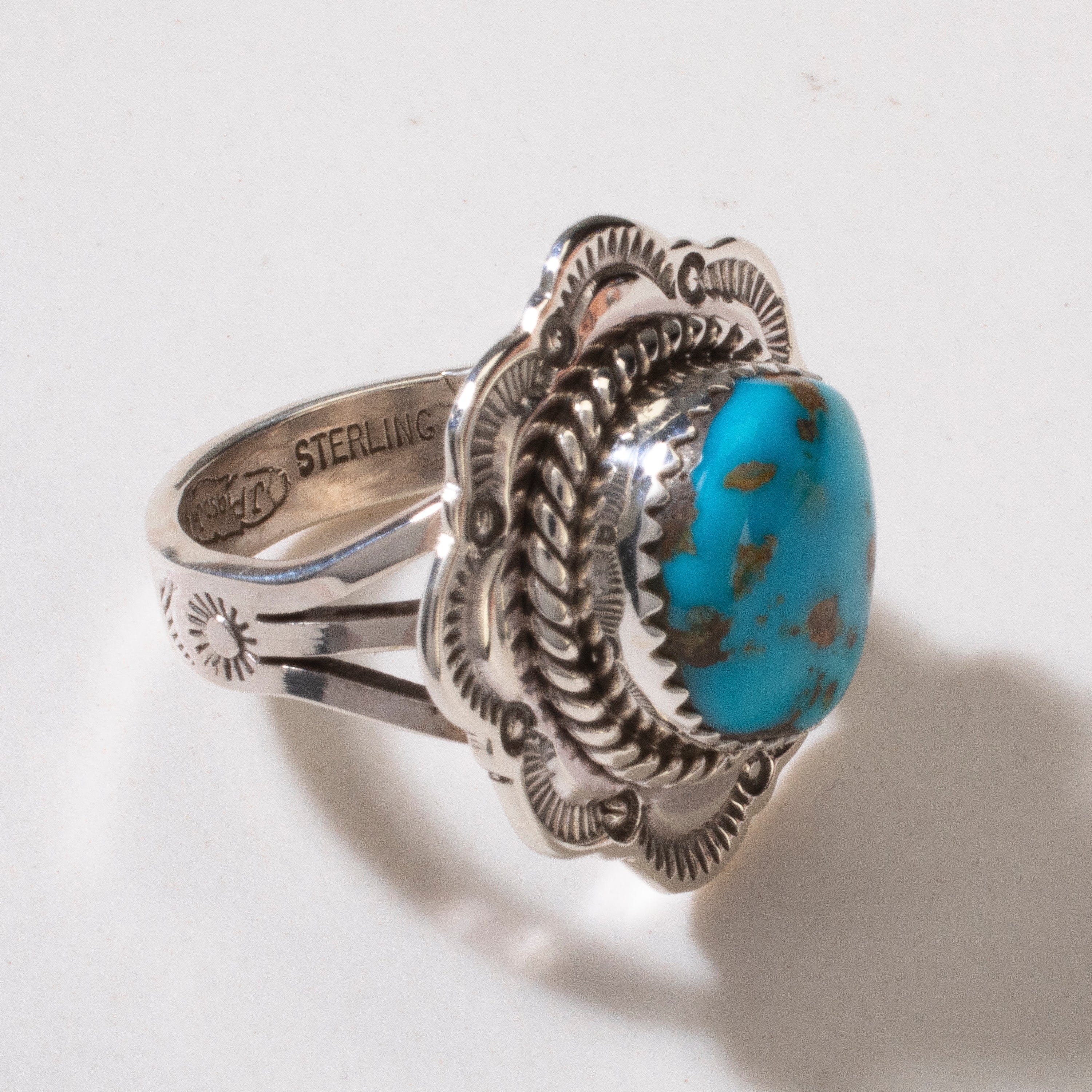 Kalifano Native American Jewelry 8 Joe Piaso Jr. Sleeping Beauty Turquoise Navajo USA Native American Made 925 Sterling Silver Ring NAR600.058.8