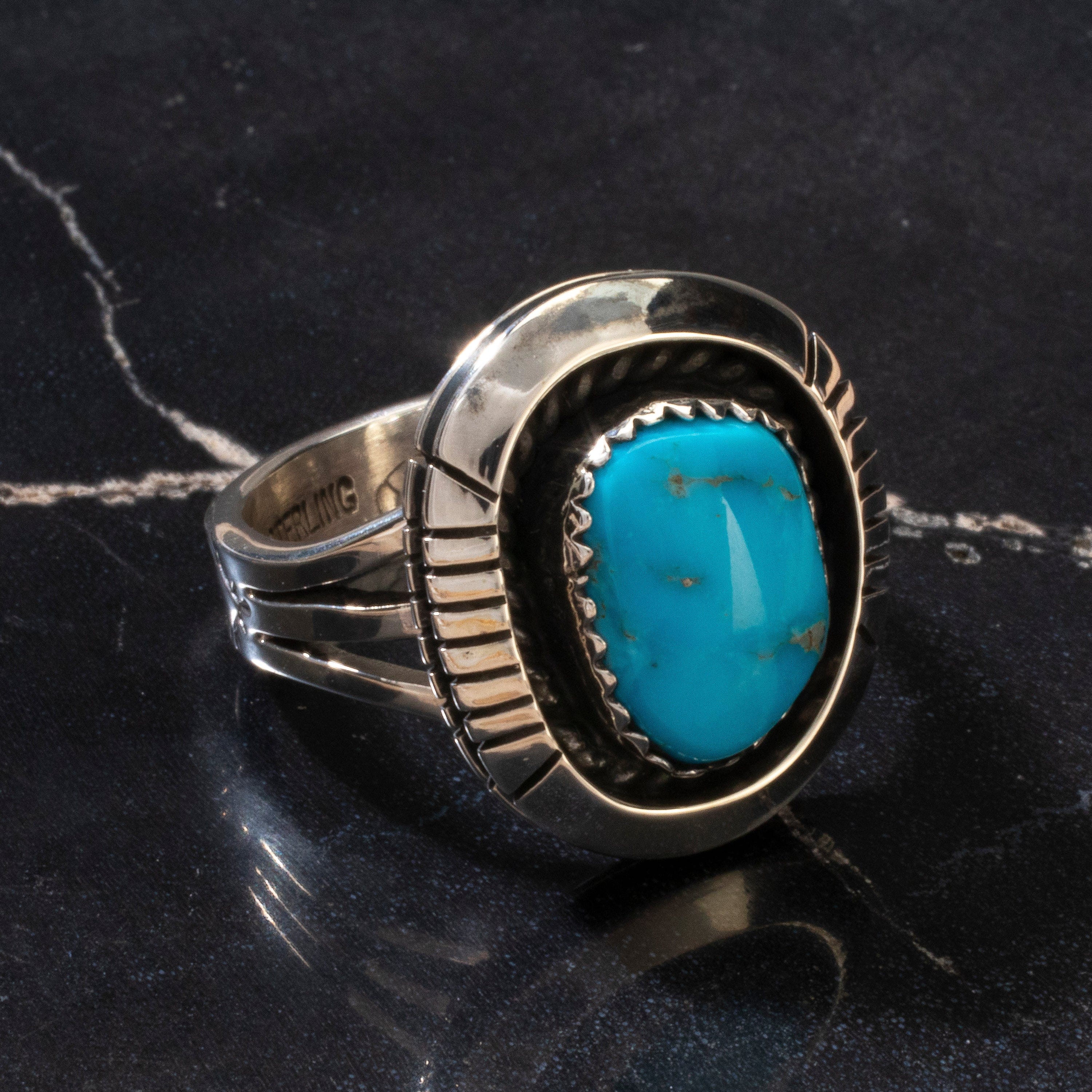 Kalifano Native American Jewelry 8 Joe Piaso Jr. Sleeping Beauty Turquoise Navajo USA Native American Made 925 Sterling Silver Ring NAR600.061.8