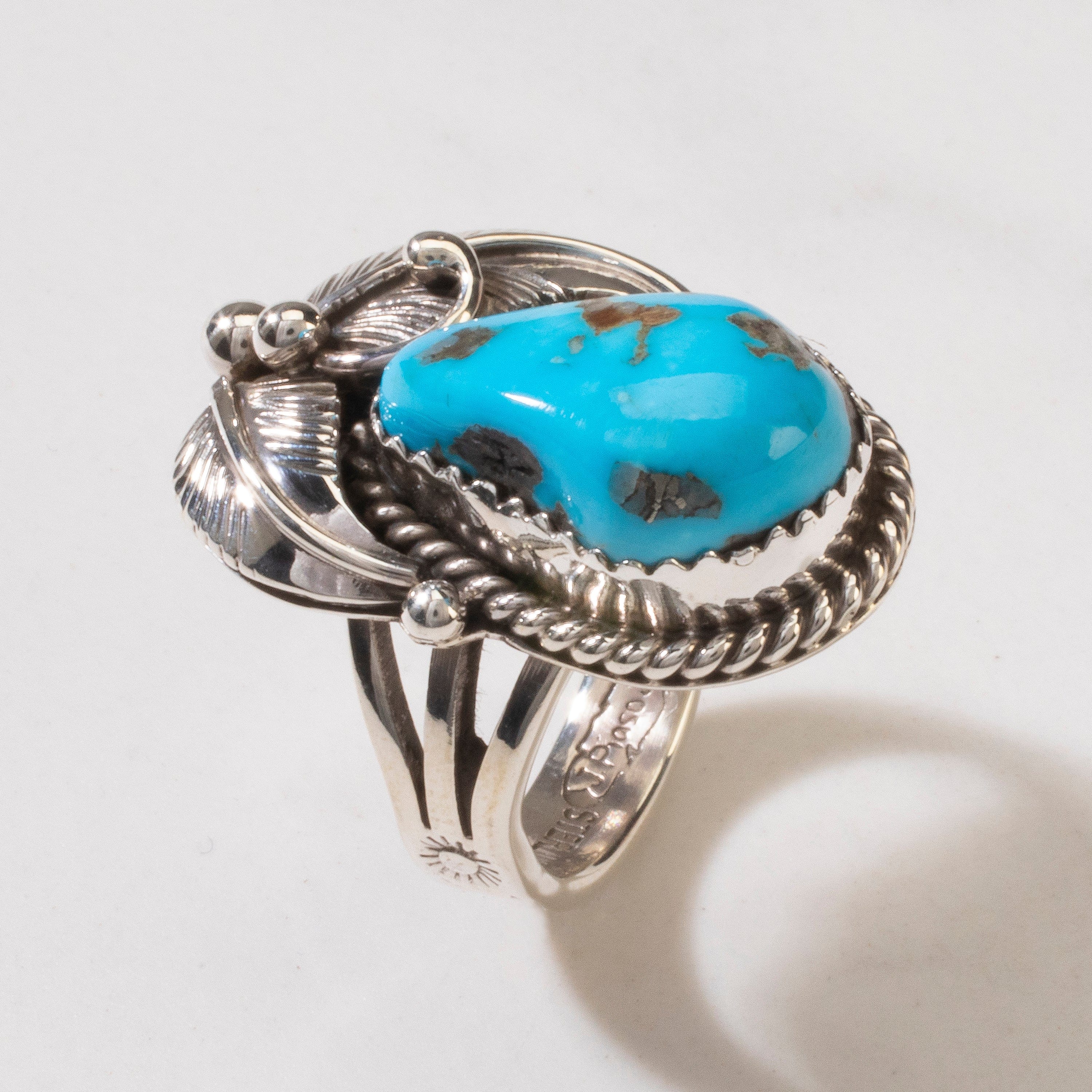 Kalifano Native American Jewelry 8 Joe Piaso Jr. Sleeping Beauty Turquoise Navajo USA Native American Made 925 Sterling Silver Ring NAR600.065.8