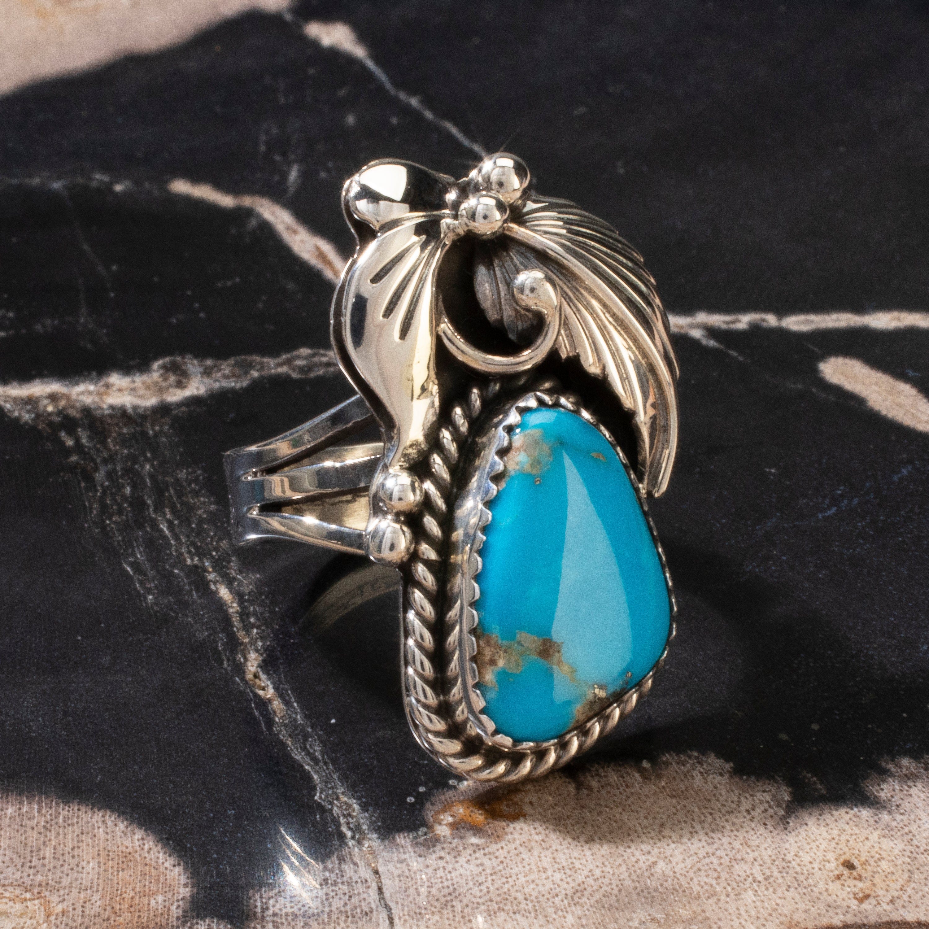 Kalifano Native American Jewelry 8 Joe Piaso Jr. Sleeping Beauty Turquoise Navajo USA Native American Made 925 Sterling Silver Ring NAR600.071.8