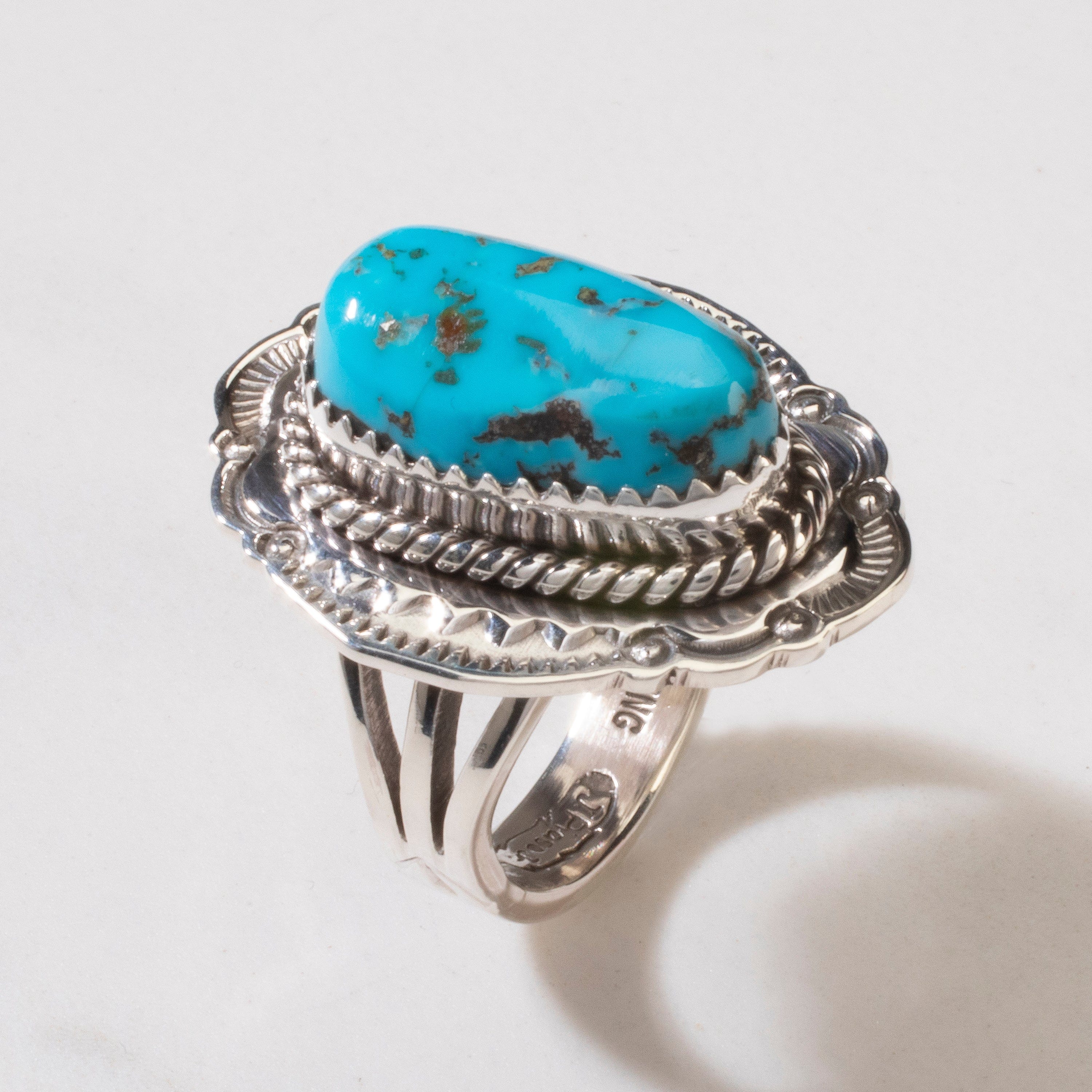 Kalifano Native American Jewelry 8 Joe Piaso Jr. Sleeping Beauty Turquoise Navajo USA Native American Made 925 Sterling Silver Ring NAR700.045.8