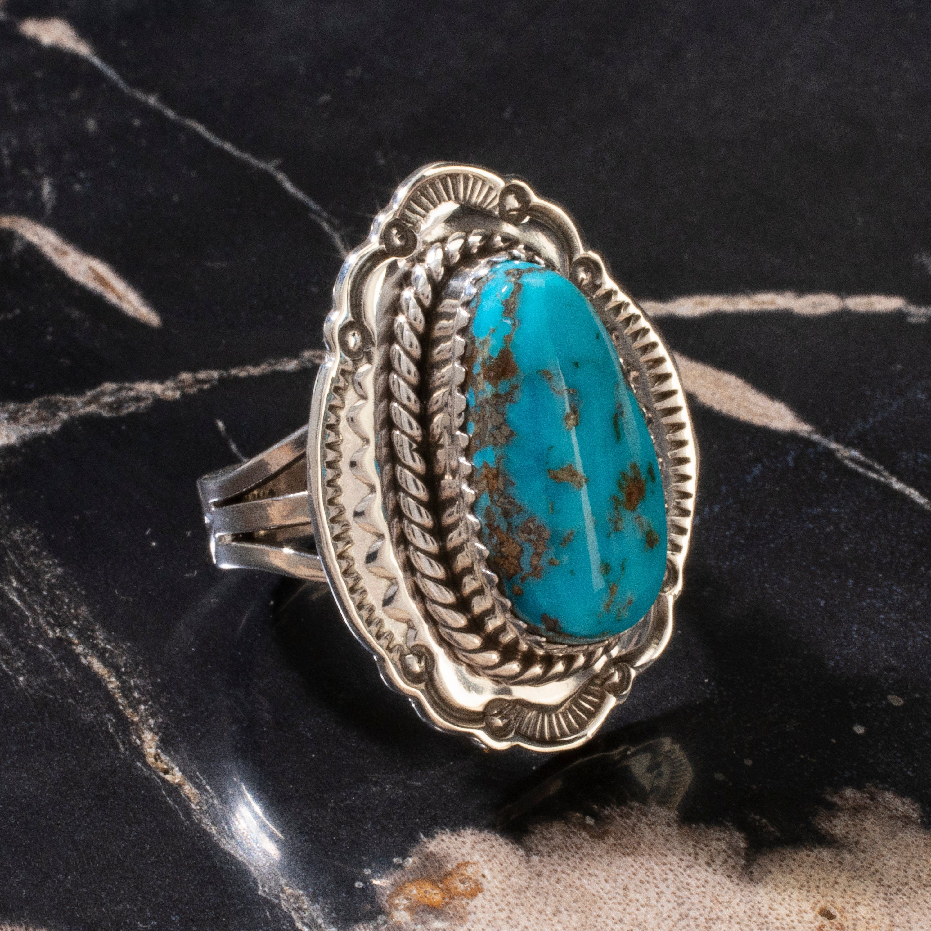 Kalifano Native American Jewelry 8 Joe Piaso Jr. Sleeping Beauty Turquoise Navajo USA Native American Made 925 Sterling Silver Ring NAR700.045.8