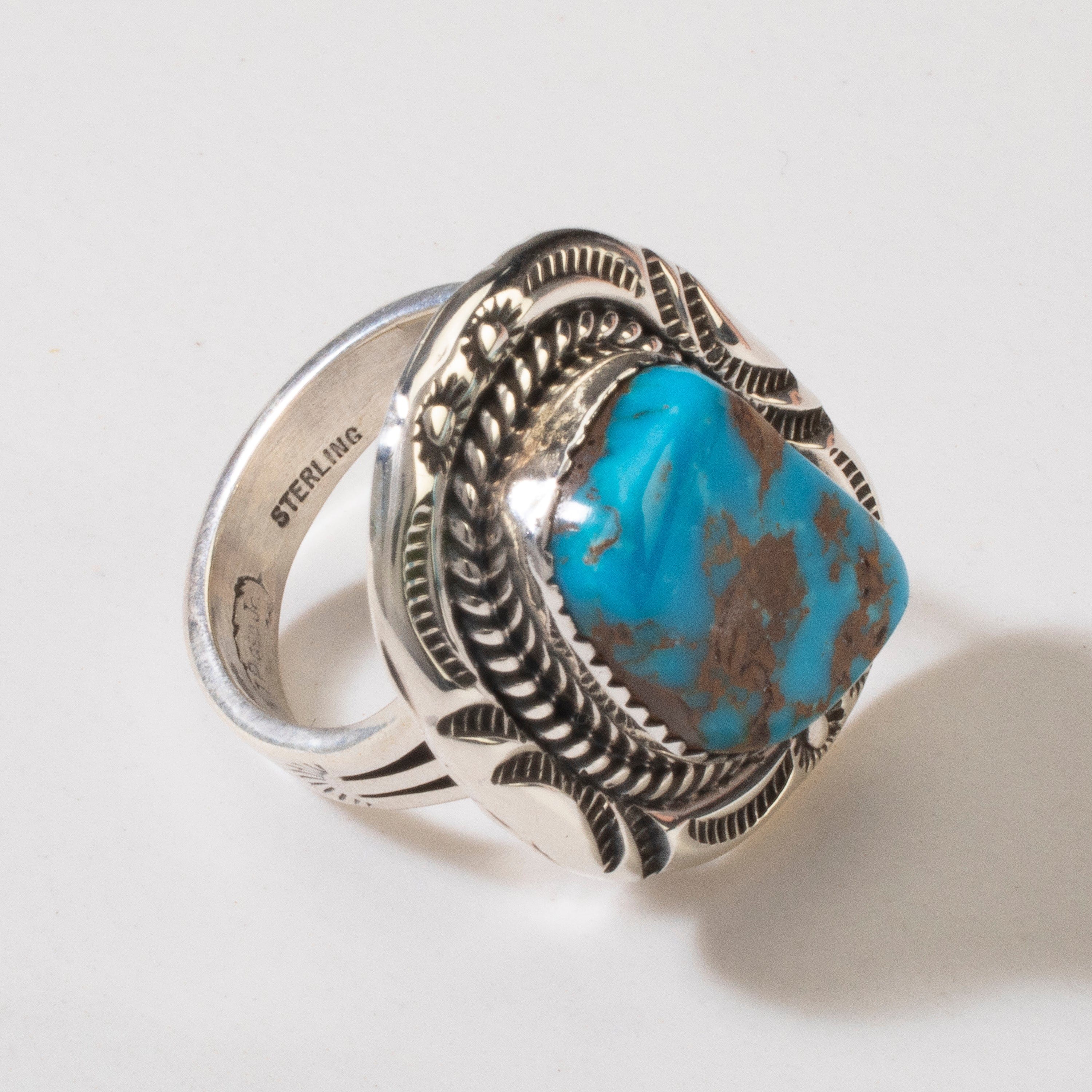 Kalifano Native American Jewelry 8 Joe Piaso Jr. Sleeping Beauty Turquoise Navajo USA Native American Made 925 Sterling Silver Ring NAR800.045.8