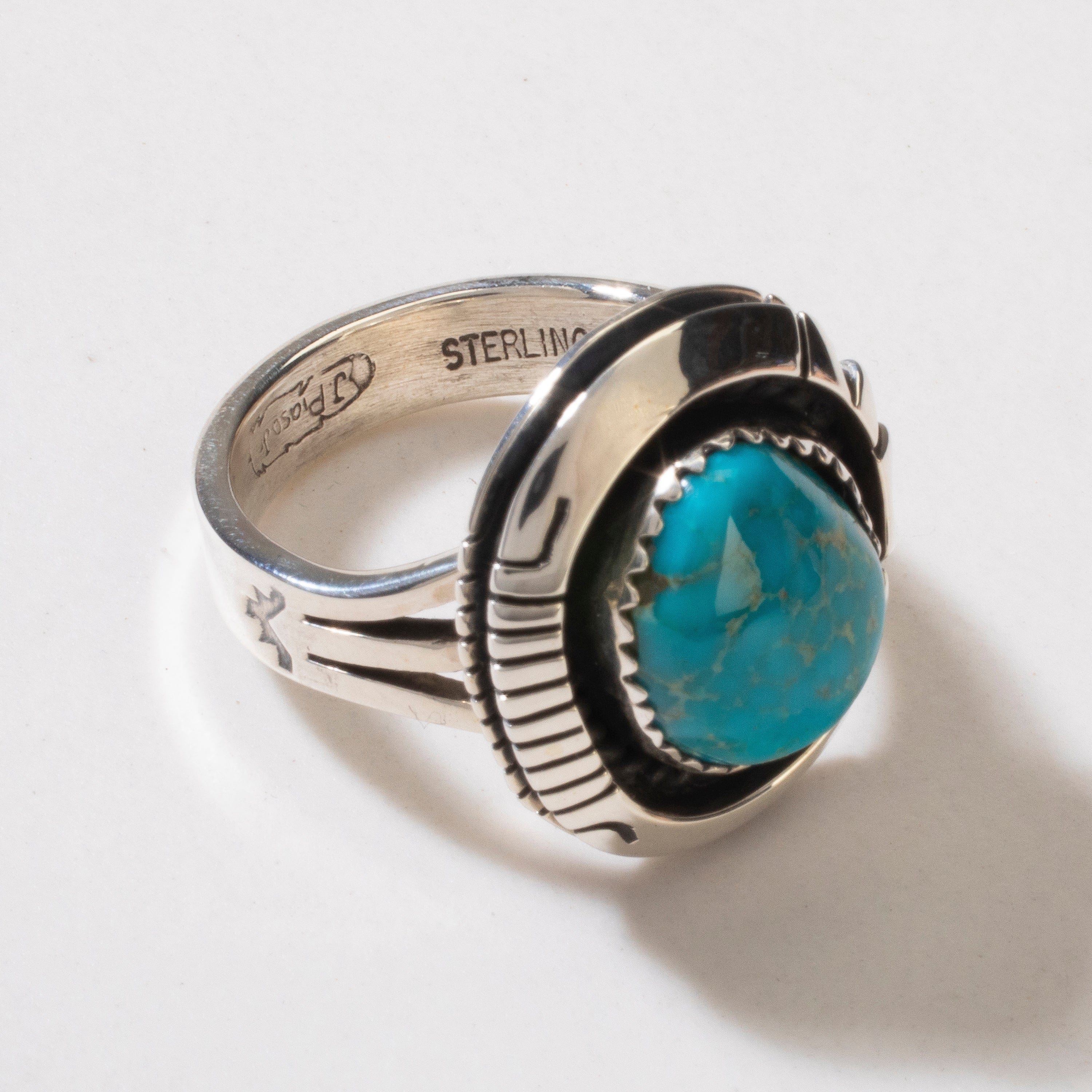 Kalifano Native American Jewelry 8 Joe Piaso Jr. Sleeping Beauty Turquoise Round Navajo USA Native American Made 925 Sterling Silver Ring NAR600.063.8