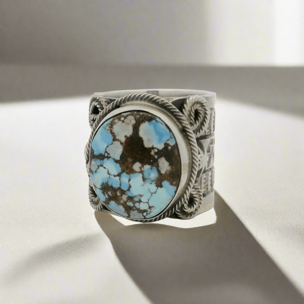 Kalifano Native American Jewelry 9.5 Tillie Jon Golden Hills Turquoise Navajo USA Native American Made 925 Sterling Silver Ring NAR1800.021.95