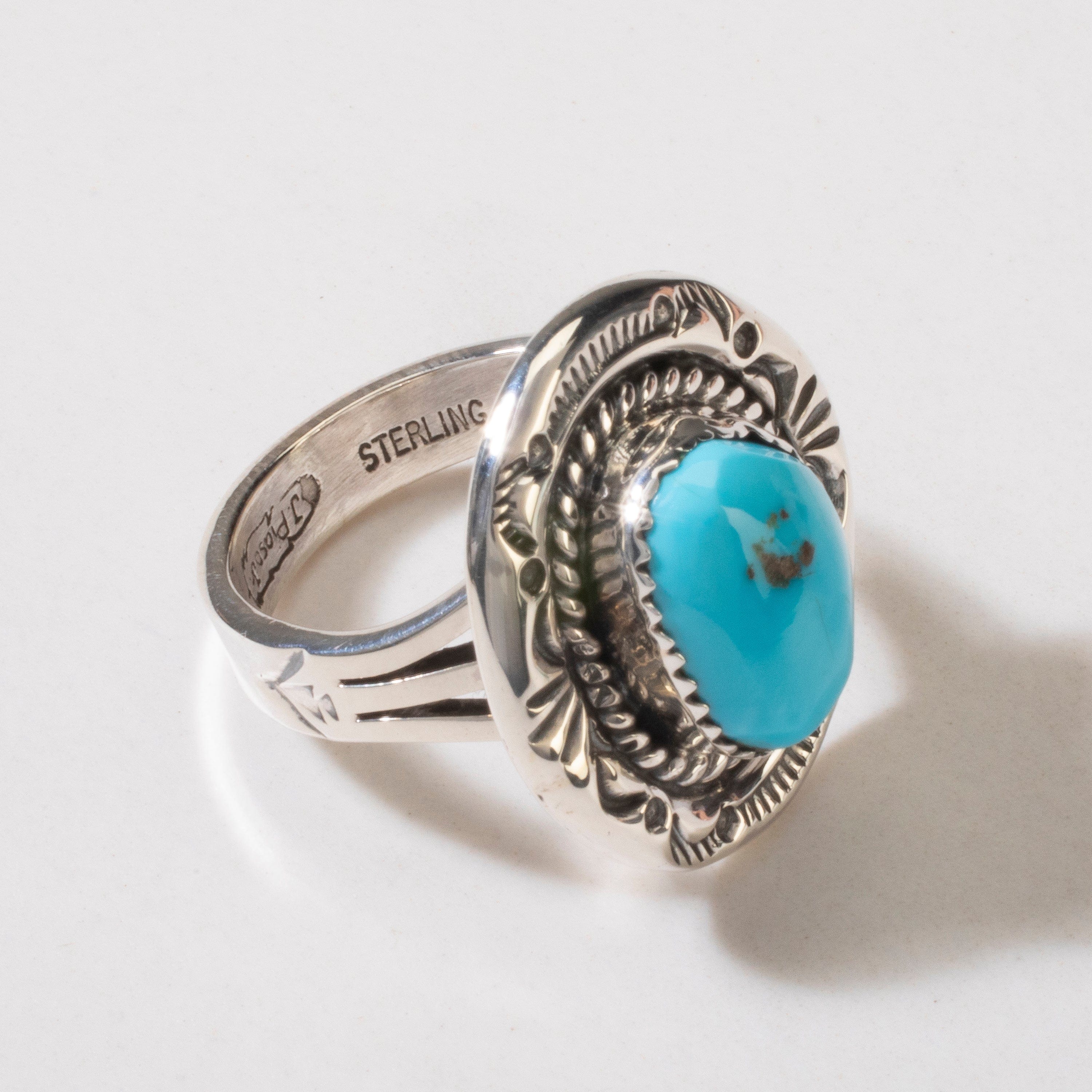 Kalifano Native American Jewelry 9 Joe Piaso Jr. Sleeping Beauty Turquoise Navajo USA Native American Made 925 Sterling Silver Ring NAR600.073.9