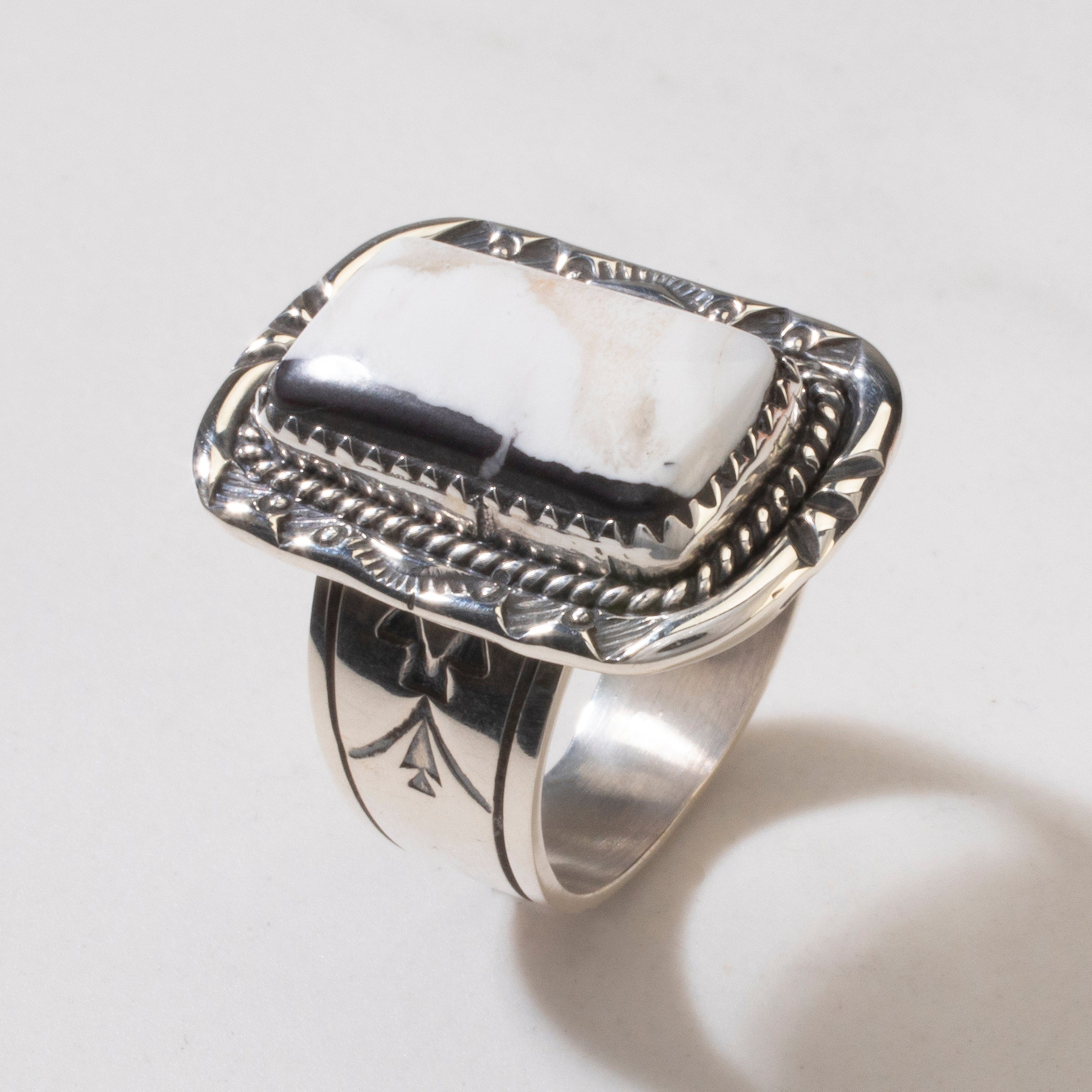 Kalifano Native American Jewelry 9 Joe Piaso Jr. White Buffalo Turquoise Navajo USA Native American Made 925 Sterling Silver Ring NAR600.075.9