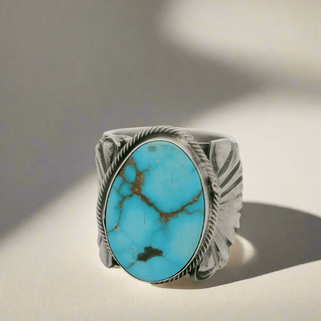Kalifano Native American Jewelry 9 Tillie Jon Kingman Turquoise Navajo USA Native American Made 925 Sterling Silver Ring NAR1800.033.9