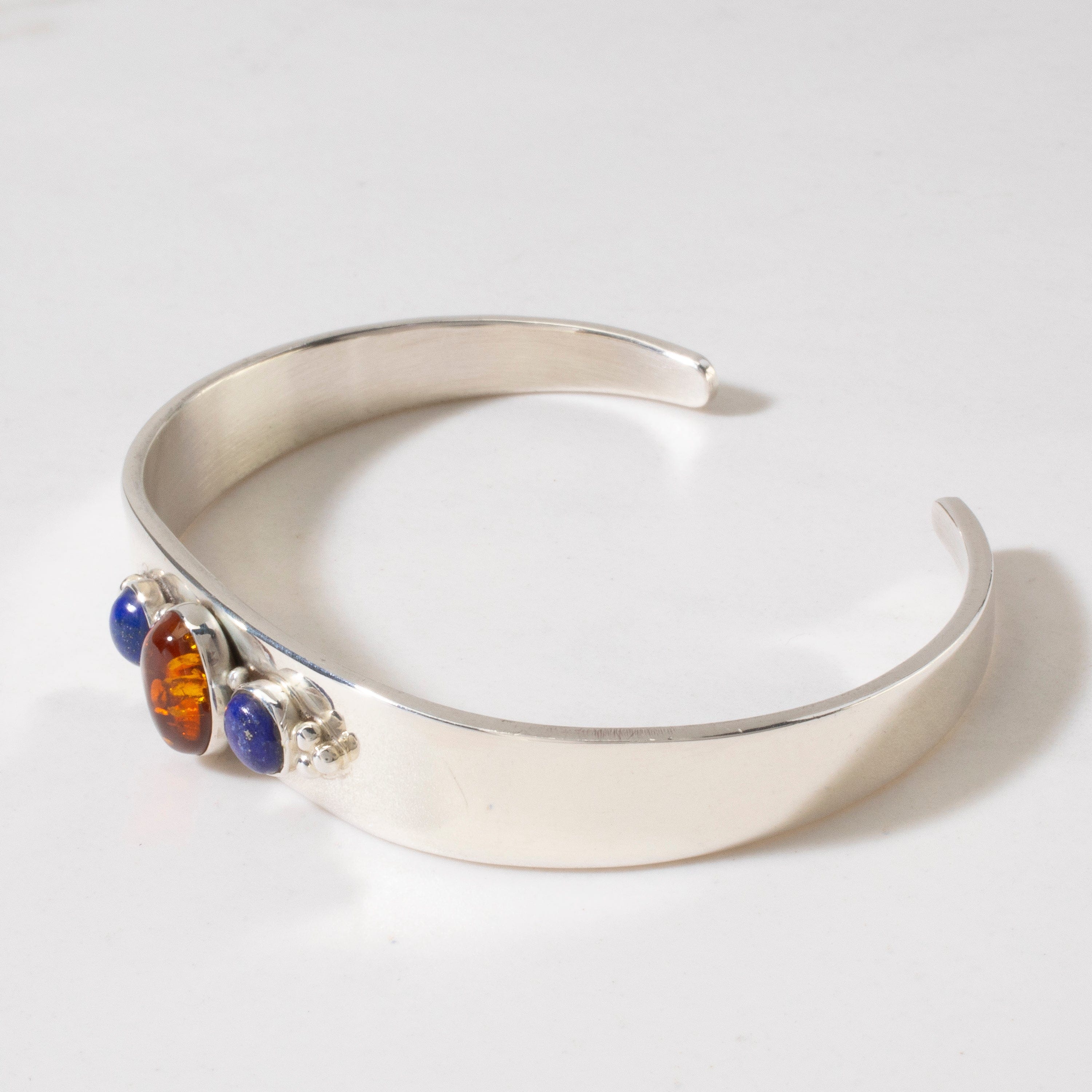 Kalifano Native American Jewelry Amber & Lapis Navajo USA Native American Made 925 Sterling Silver Cuff NAB600.018