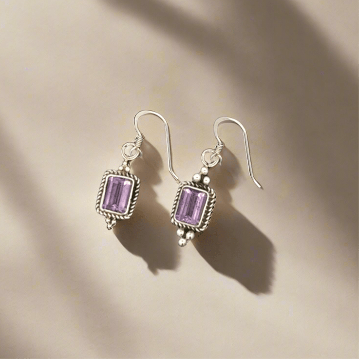 Kalifano Native American Jewelry Amethyst Dangly USA Native American Made 925 Sterling Silver Earrings with French Hook NAE500.015