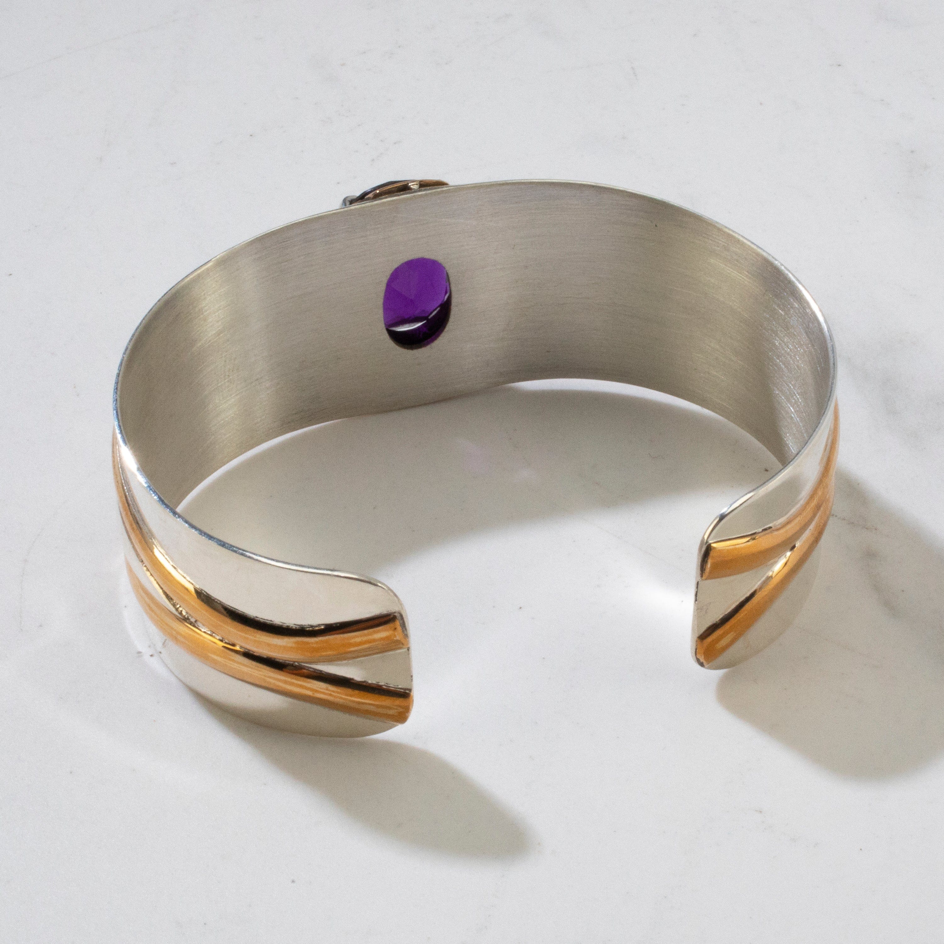 Kalifano Native American Jewelry Amethyst Navajo USA Native American Made 12K Gold Filled & 925 Sterling Silver Cuff NAB1800.035