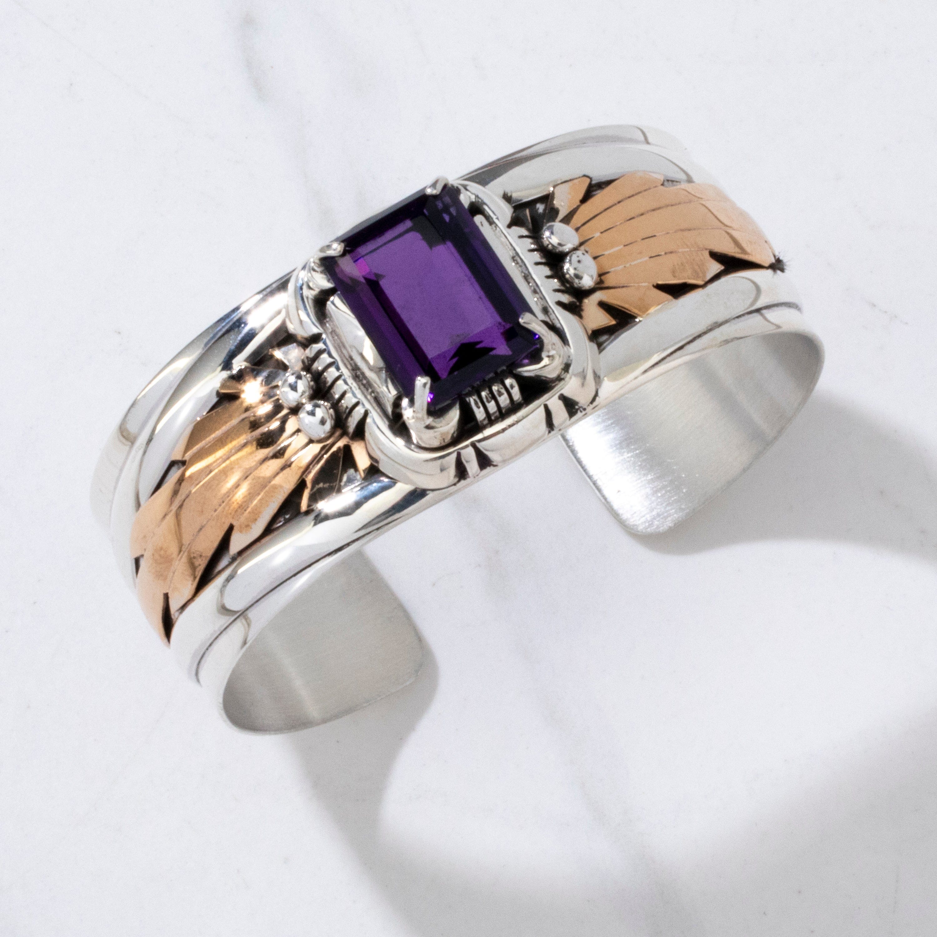 Kalifano Native American Jewelry Amethyst Navajo USA Native American Made 12K Gold Filled & 925 Sterling Silver Cuff NAB2200.002