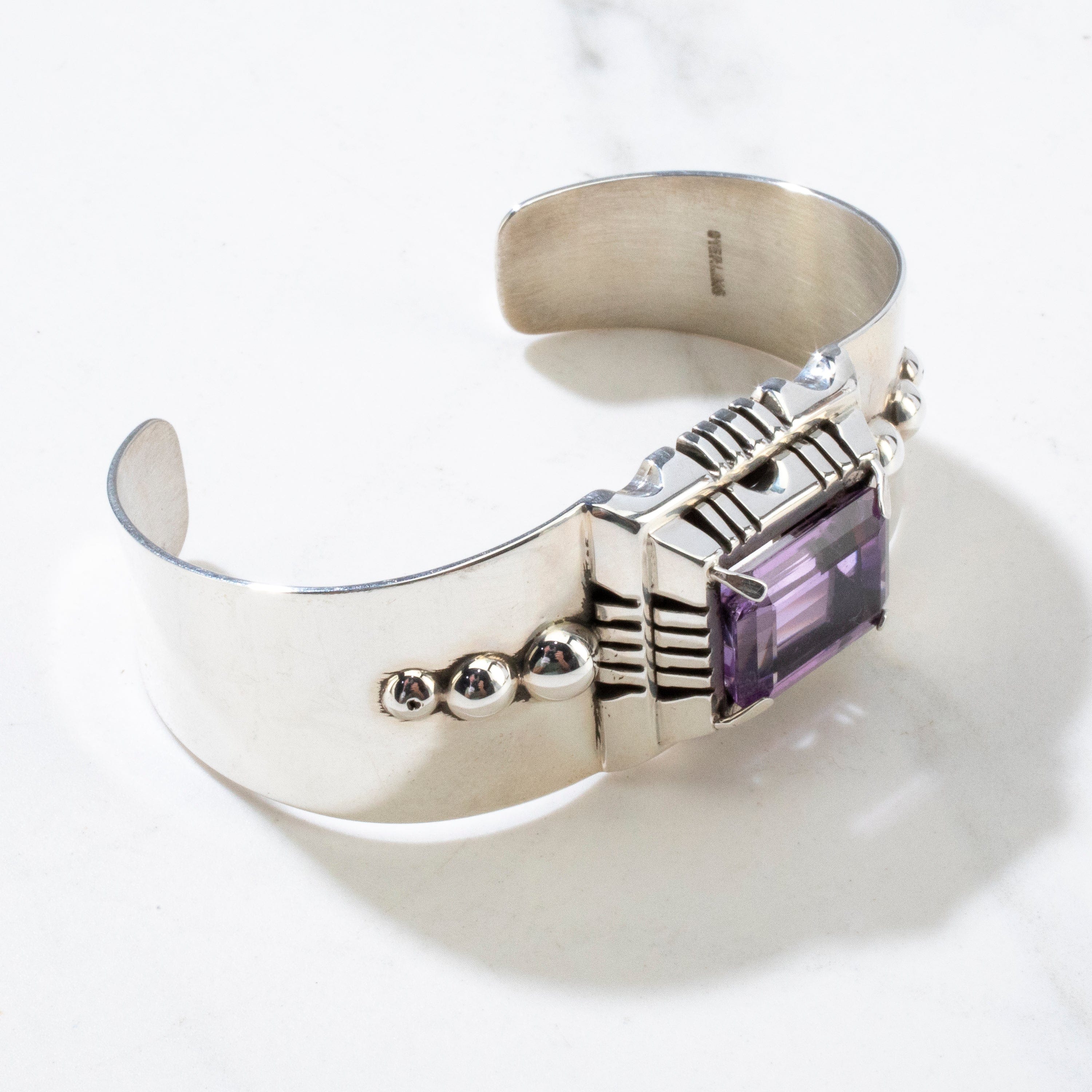 Kalifano Native American Jewelry Amethyst Navajo USA Native American Made 925 Sterling Silver Cuff NAB1200.033