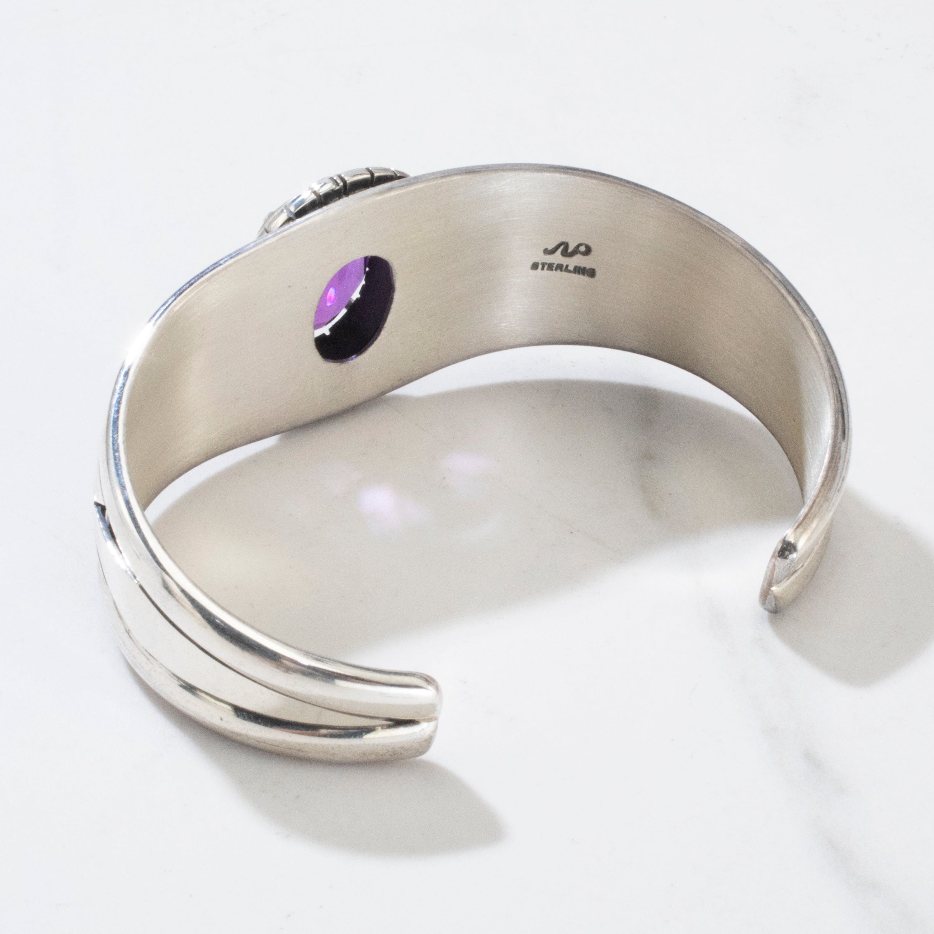 Kalifano Native American Jewelry Amethyst Navajo USA Native American Made 925 Sterling Silver Cuff NAB1800.037