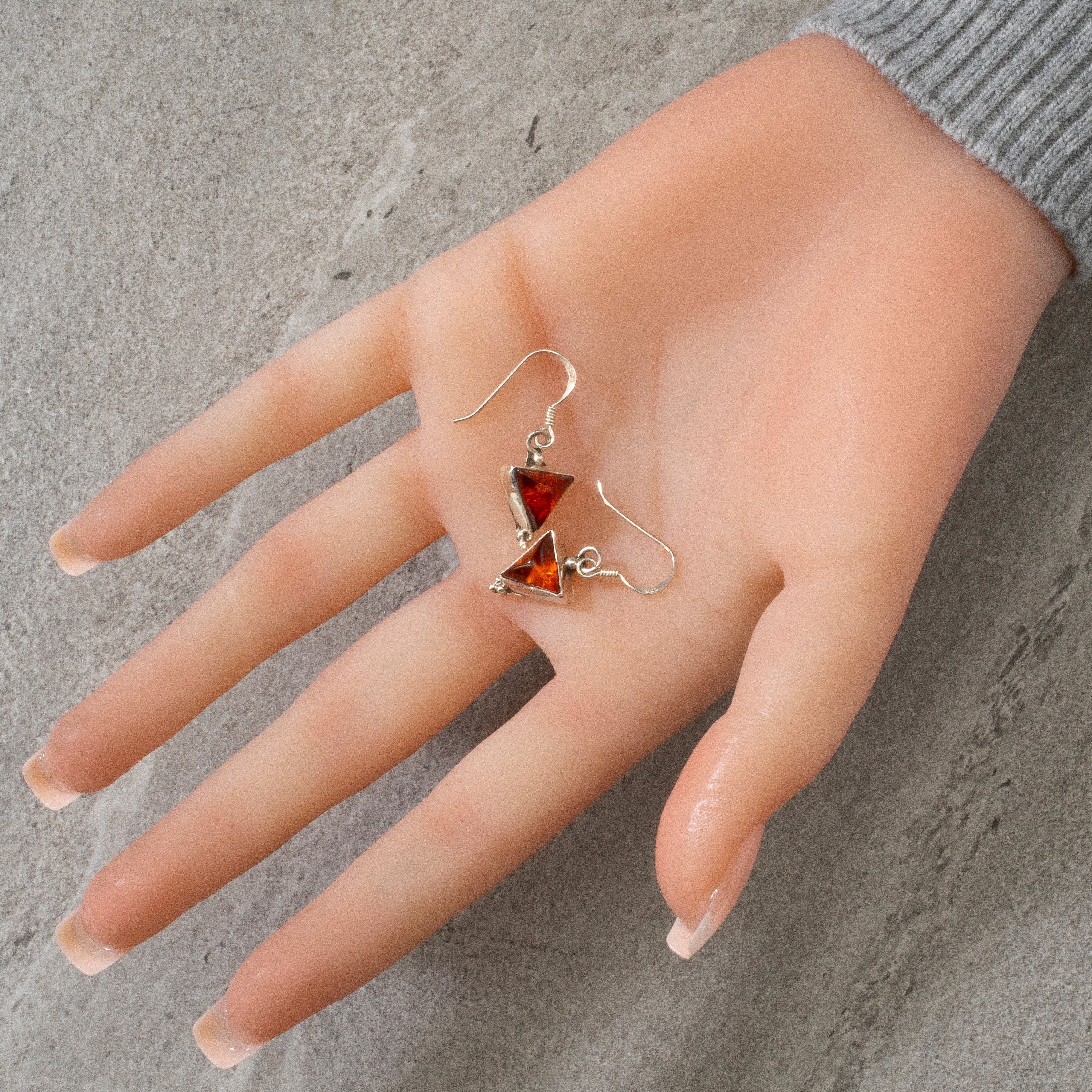 Kalifano Native American Jewelry Baltic Amber Triangle Dangle Navajo USA Native American Made 925 Sterling Silver Earrings with French Hook NAE120.002