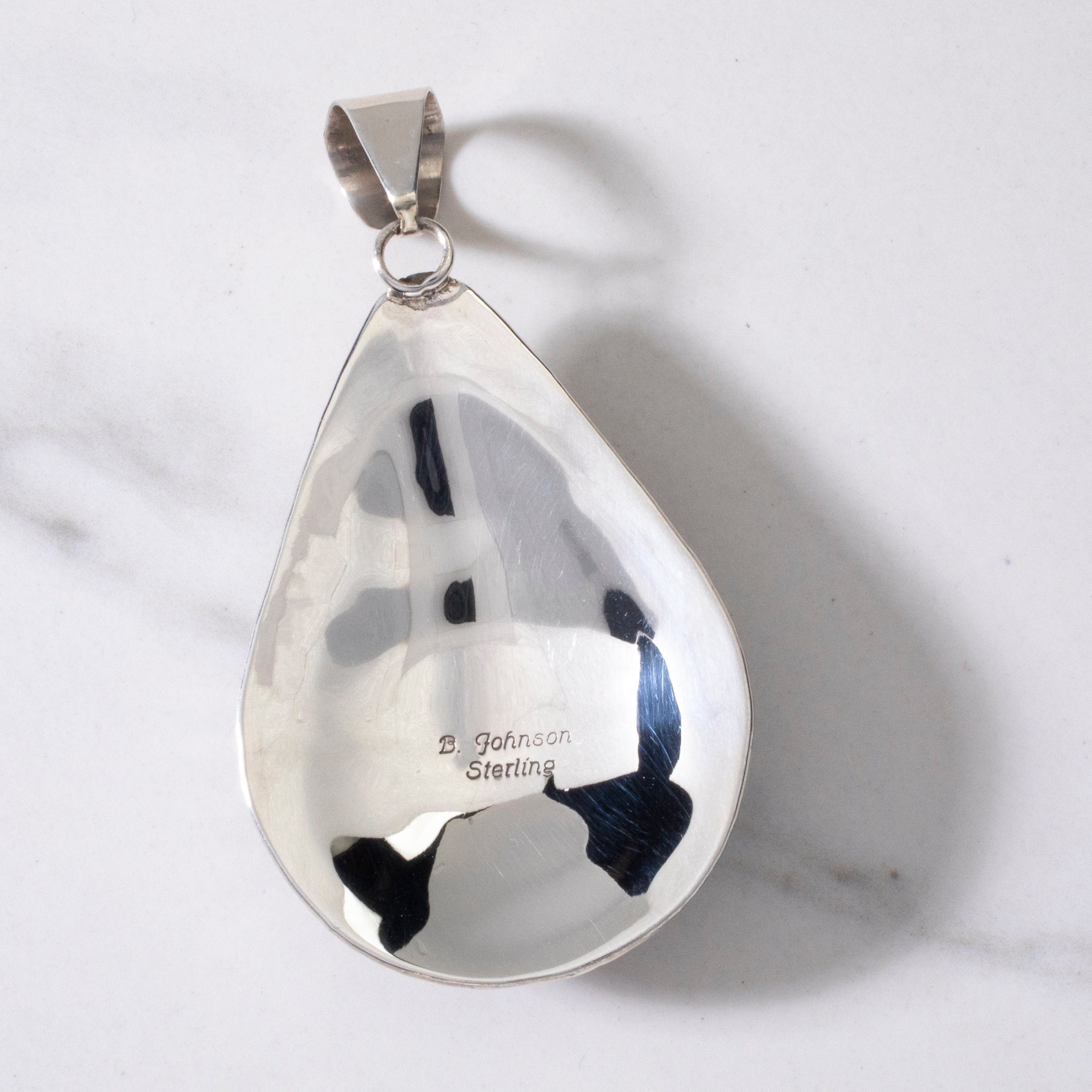 Kalifano Native American Jewelry Bobby Johnson Lapis Teardrop Navajo USA Native American Made 925 Sterling Silver Pendant NAN1100.002