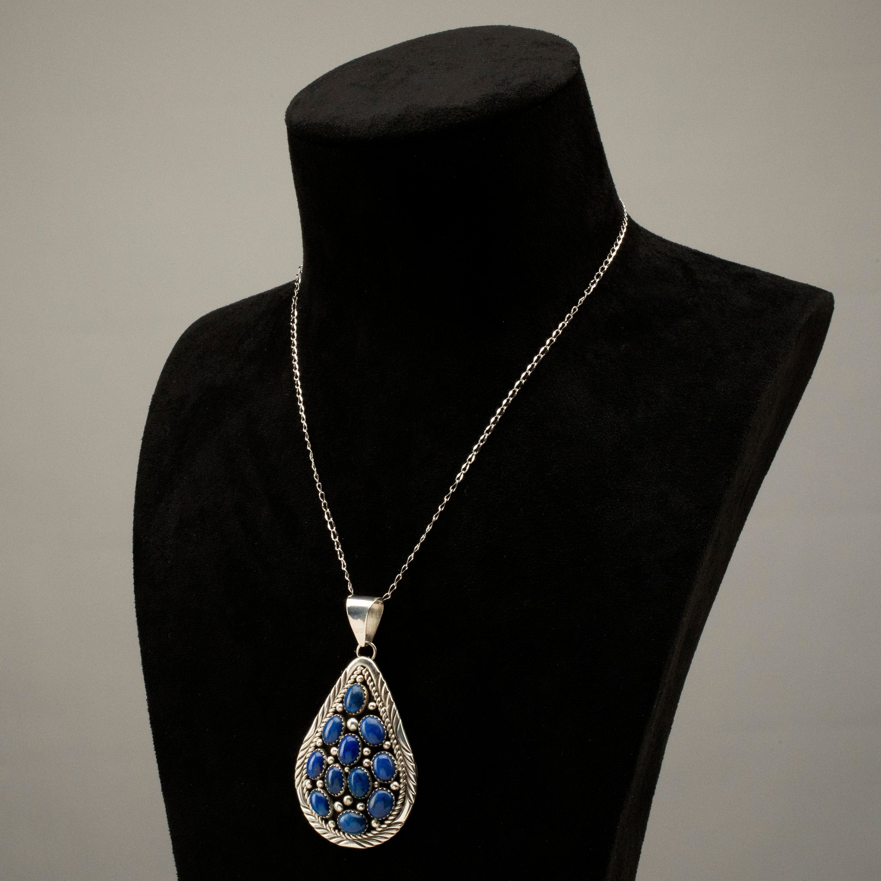 Kalifano Native American Jewelry Bobby Johnson Lapis Teardrop Navajo USA Native American Made 925 Sterling Silver Pendant NAN1100.002