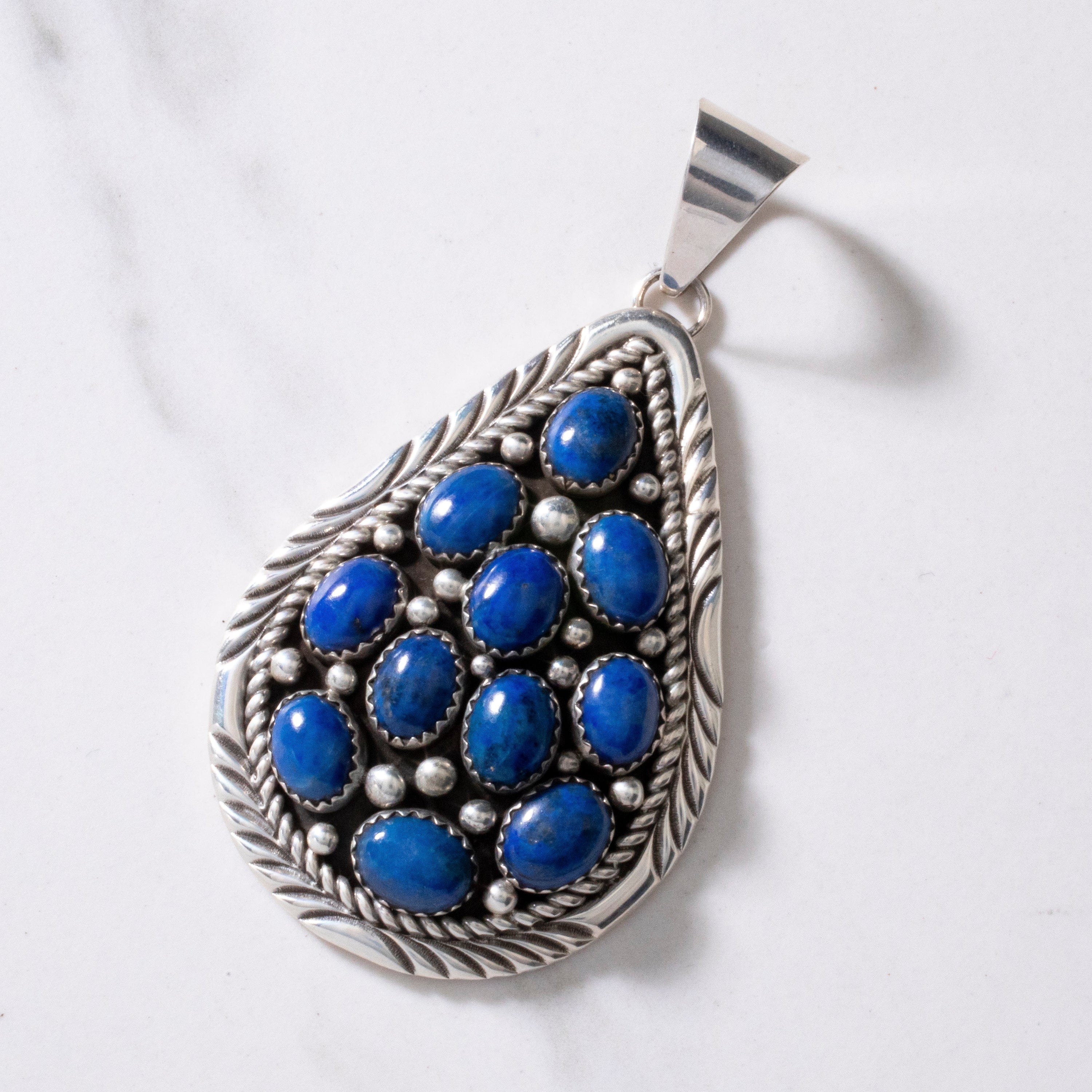 Kalifano Native American Jewelry Bobby Johnson Lapis Teardrop Navajo USA Native American Made 925 Sterling Silver Pendant NAN1100.002