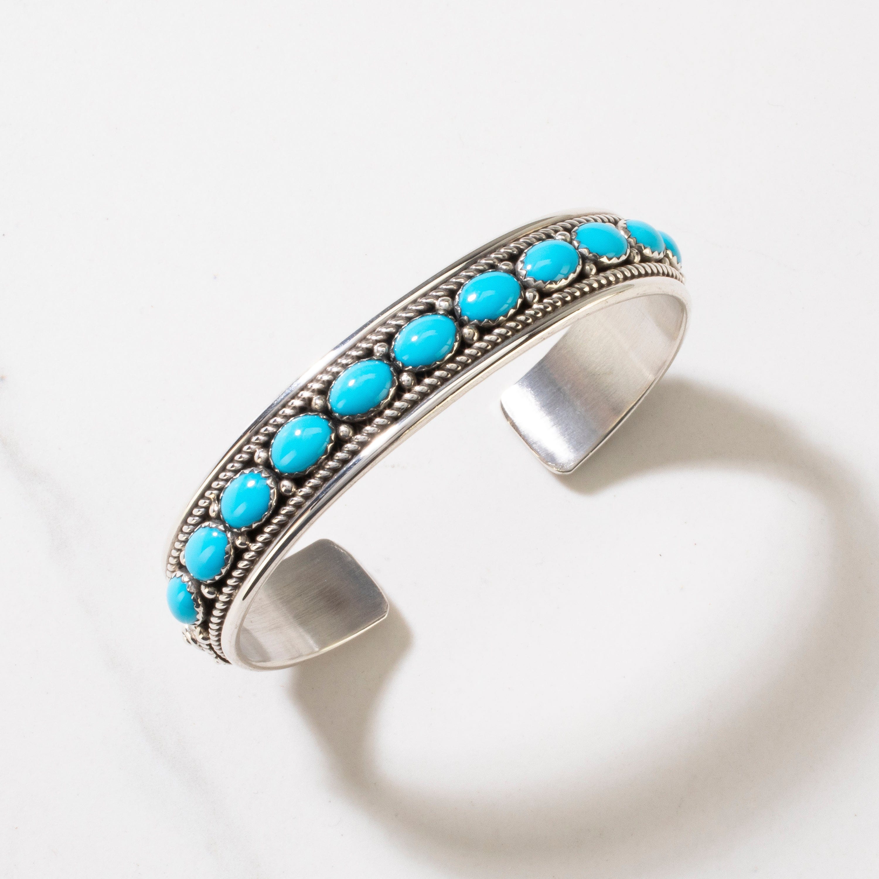 Kalifano Native American Jewelry Bobby Johnson Navajo Sleeping Beauty Turquoise USA Native American Made 925 Sterling Silver Cuff NAB1400.007