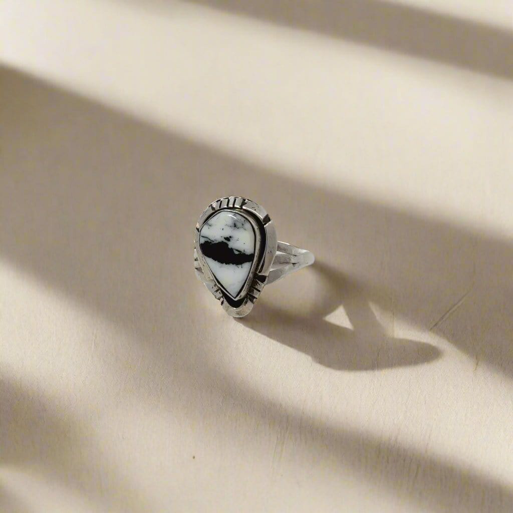 Kalifano Native American Jewelry Calvin Spencer White Buffalo Turquoise Navajo USA Native American Made 925 Sterling Silver Ring