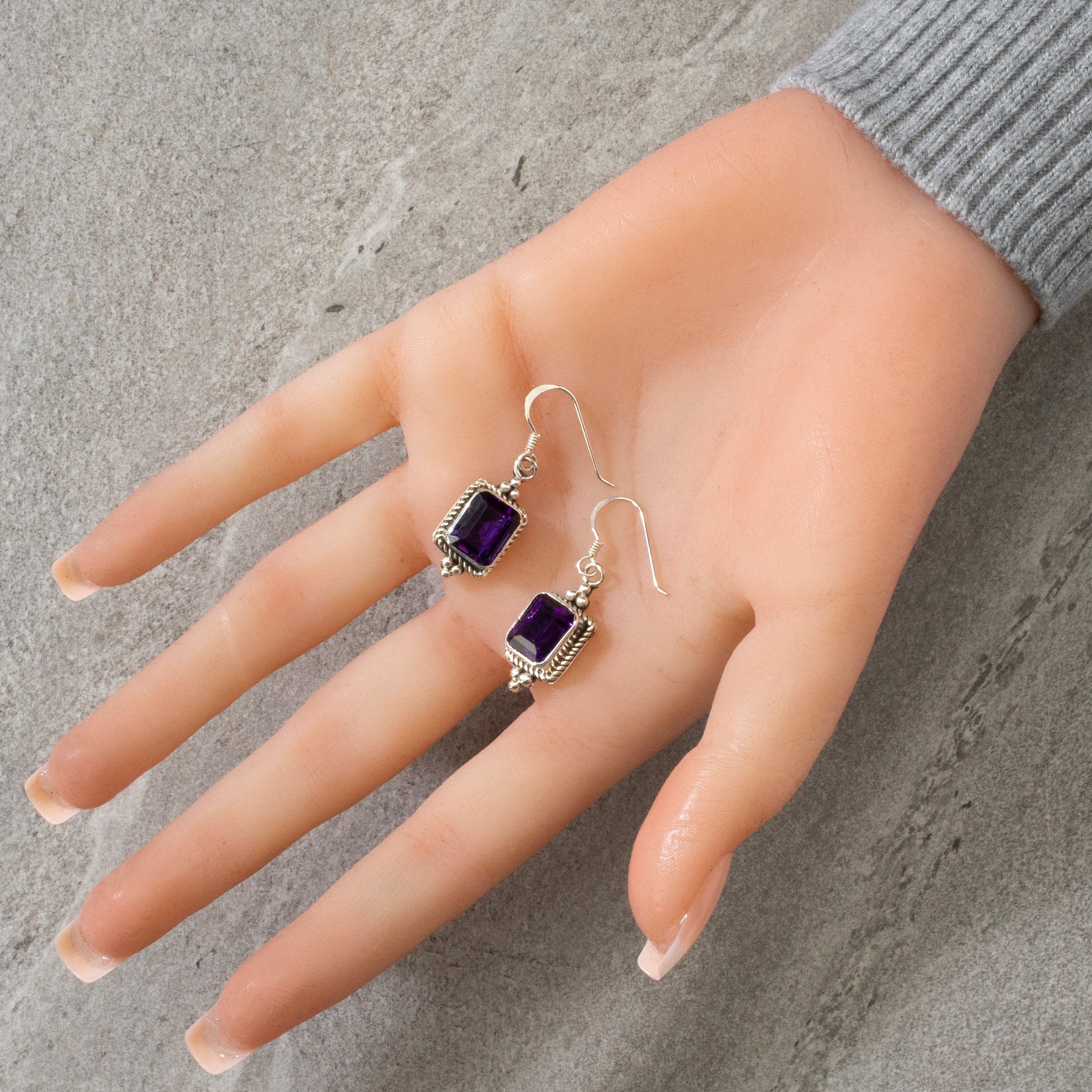 Kalifano Native American Jewelry D. Touchine Amethyst Square Navajo USA Native American Made 925 Sterling Silver Earrings with French Hook NAE600.021