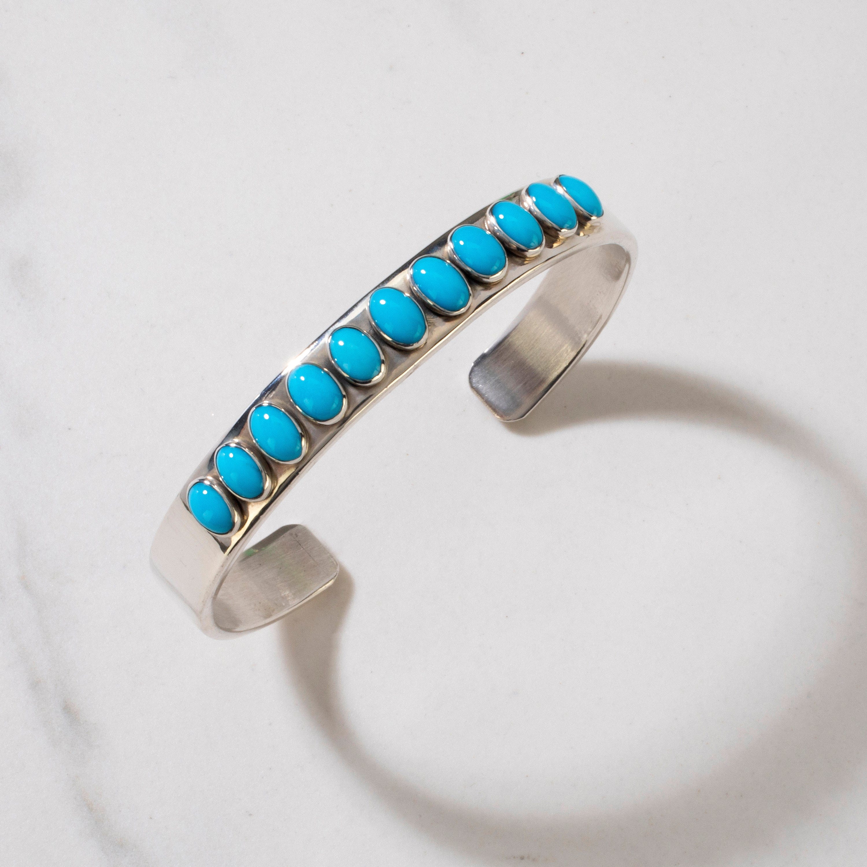 Kalifano Native American Jewelry Daniel Mike Sleeping Beauty Turquoise Navajo USA Native American Made 925 Sterling Silver Cuff NAB900.029