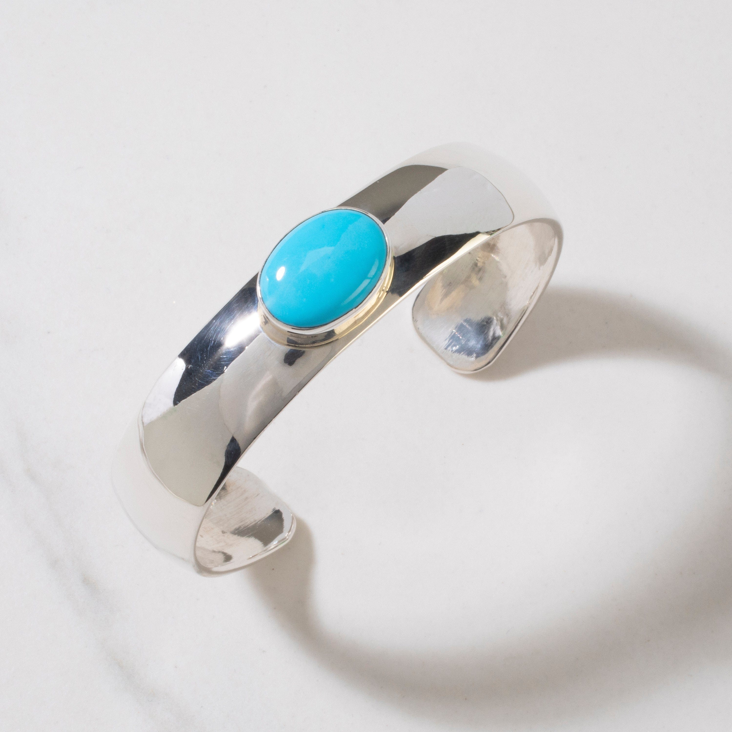 Kalifano Native American Jewelry Darrin Livingston Sleeping Beauty Turquoise USA Native American Made 925 Sterling Silver Cuff NAB800.023