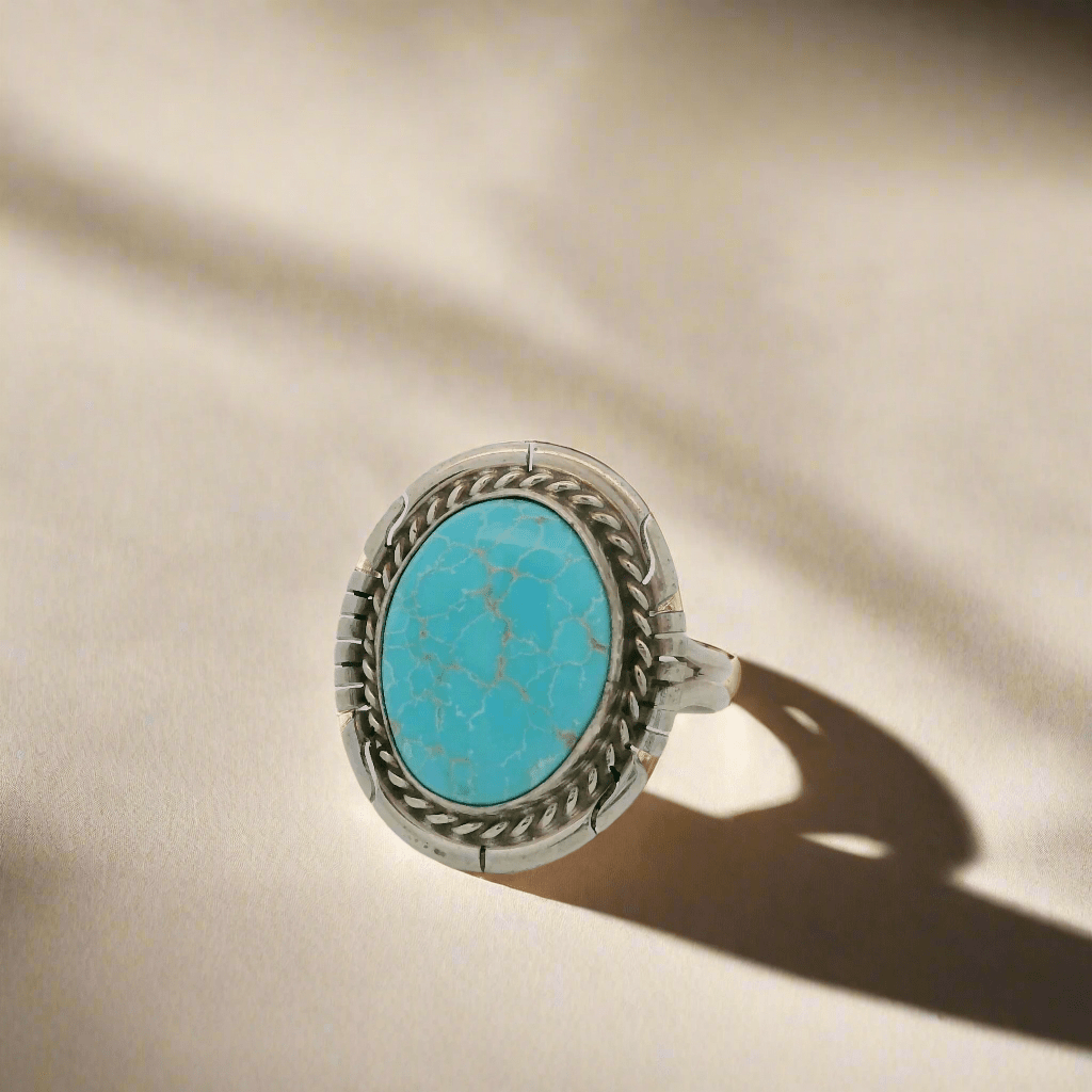 Kalifano Native American Jewelry Dave Skeets Kingman Turquoise Navajo USA Native American Made 925 Sterling Silver Ring