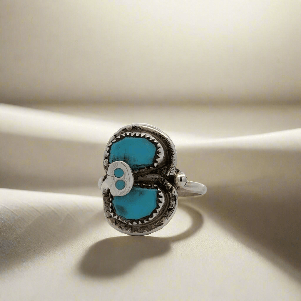 Kalifano Native American Jewelry Effie Calavaza Kingman Turquoise Snake Zuni USA Native American Made 925 Sterling Silver Ring