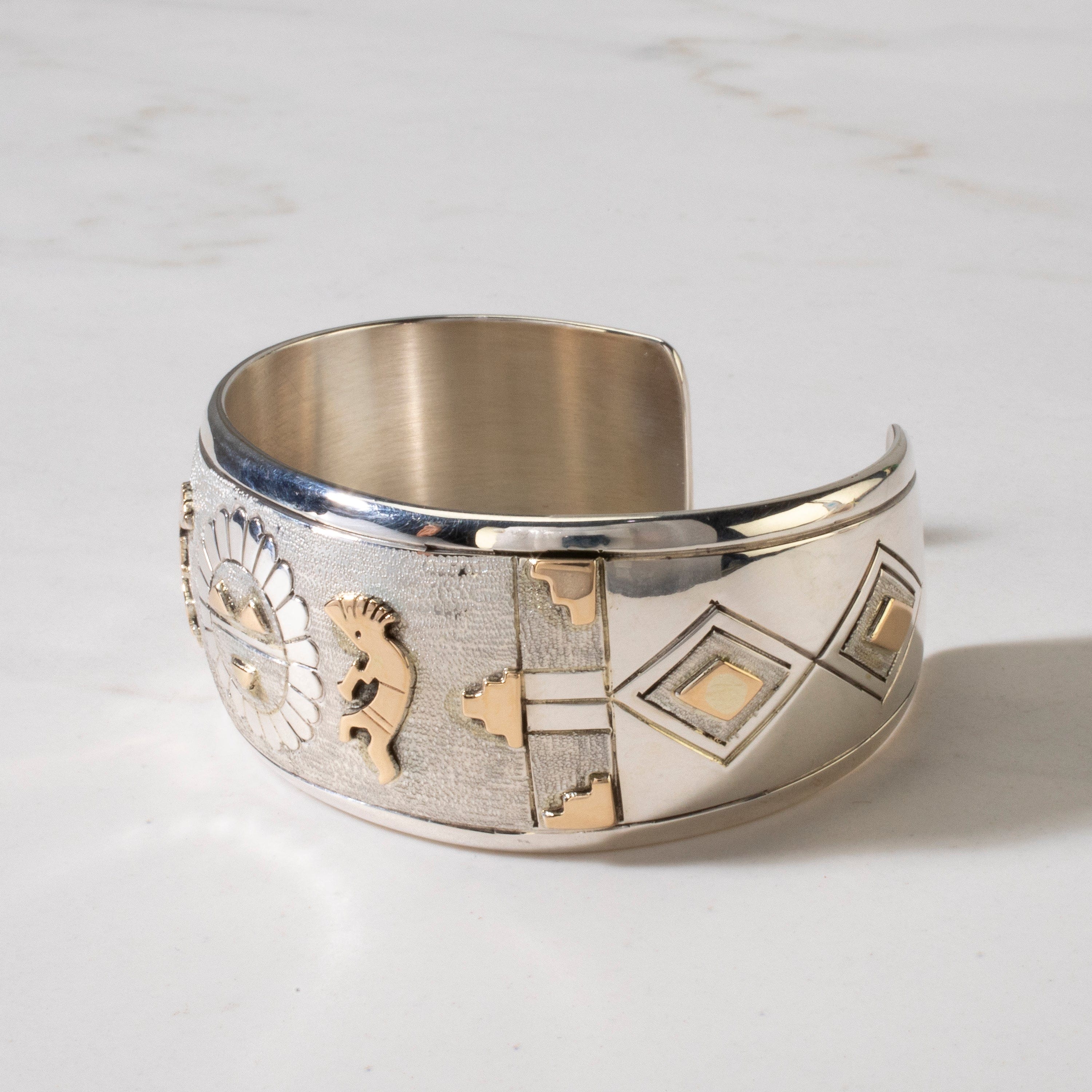 Kalifano Native American Jewelry Emer Thompson 14K Gold Navajo USA Native American Made 925 Sterling Silver Cuff NAB3900.014