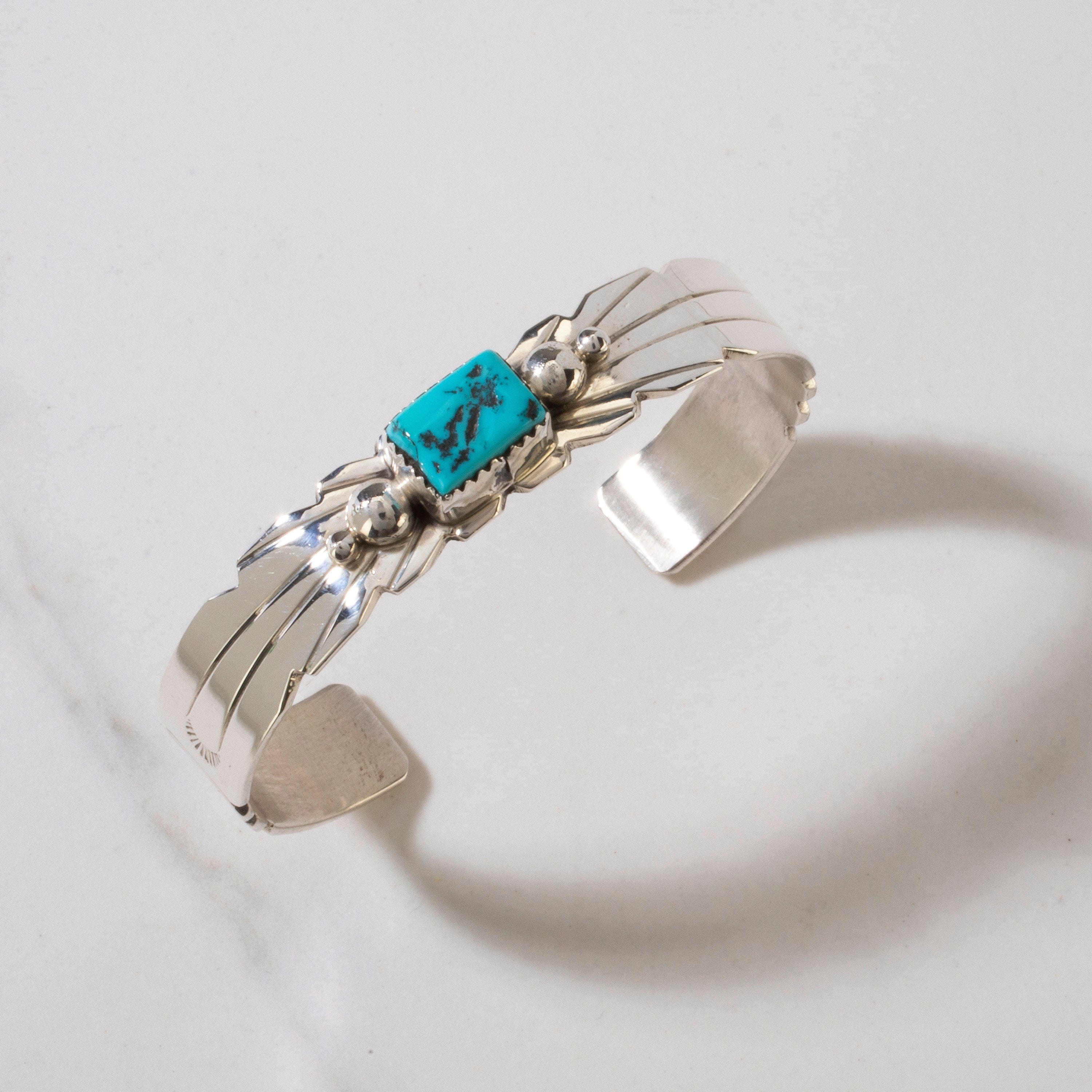 Kalifano Native American Jewelry Emer Thompson Sleeping Beauty Turquoise Rectangular Navajo USA Native American Made 925 Sterling Silver Cuff NAB800.024