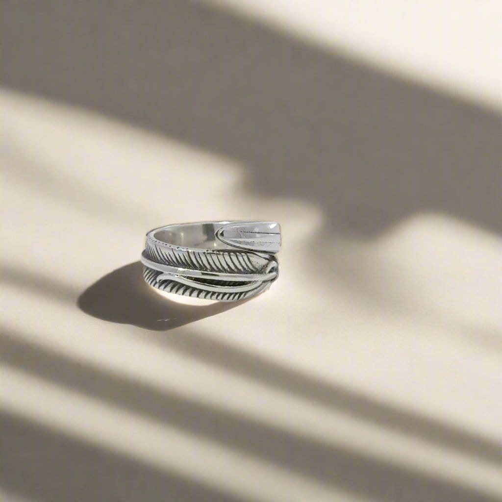 Kalifano Native American Jewelry Feather Hopi USA Native American Made 925 Sterling Silver Ring