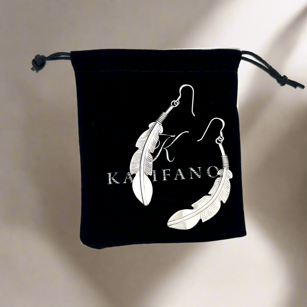 Kalifano Native American Jewelry Hopi Feather USA Native American Made 925 Sterling Silver Earrings with French Hook NAE400.051