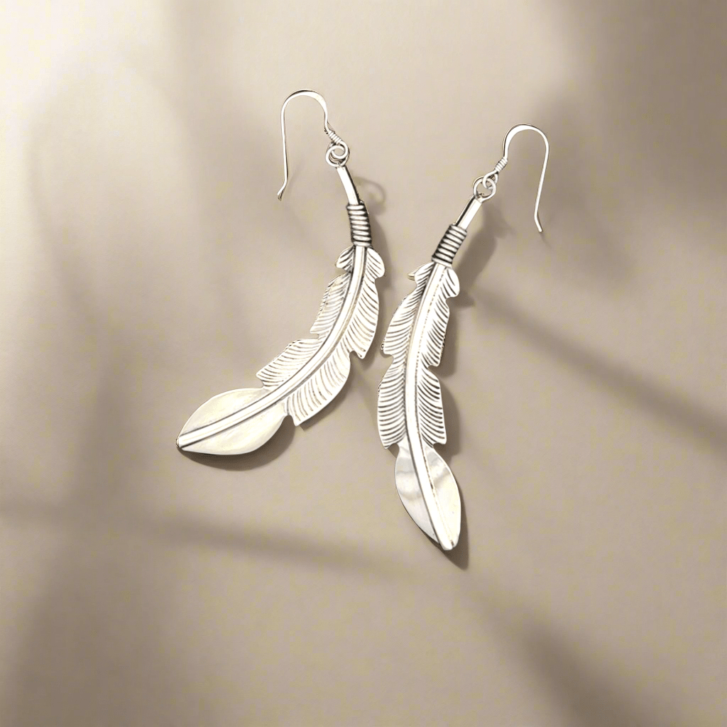 Kalifano Native American Jewelry Hopi Feather USA Native American Made 925 Sterling Silver Earrings with French Hook NAE400.051