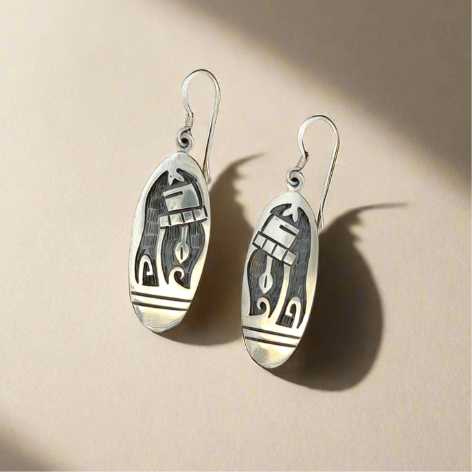 Kalifano Native American Jewelry Hopi Oval USA Native American Made 925 Sterling Silver Earrings with French Hook NAE400.050