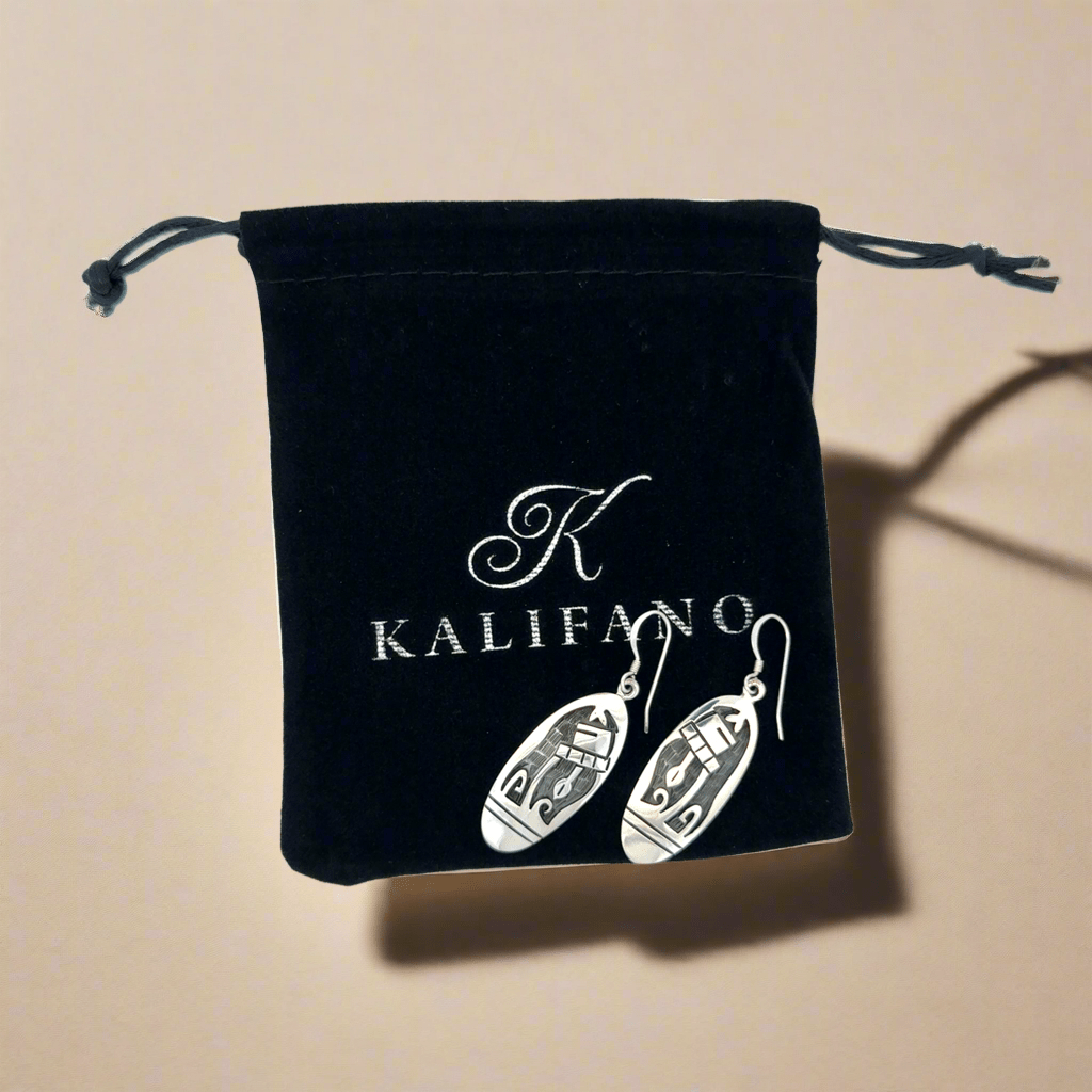 Kalifano Native American Jewelry Hopi Oval USA Native American Made 925 Sterling Silver Earrings with French Hook NAE400.050