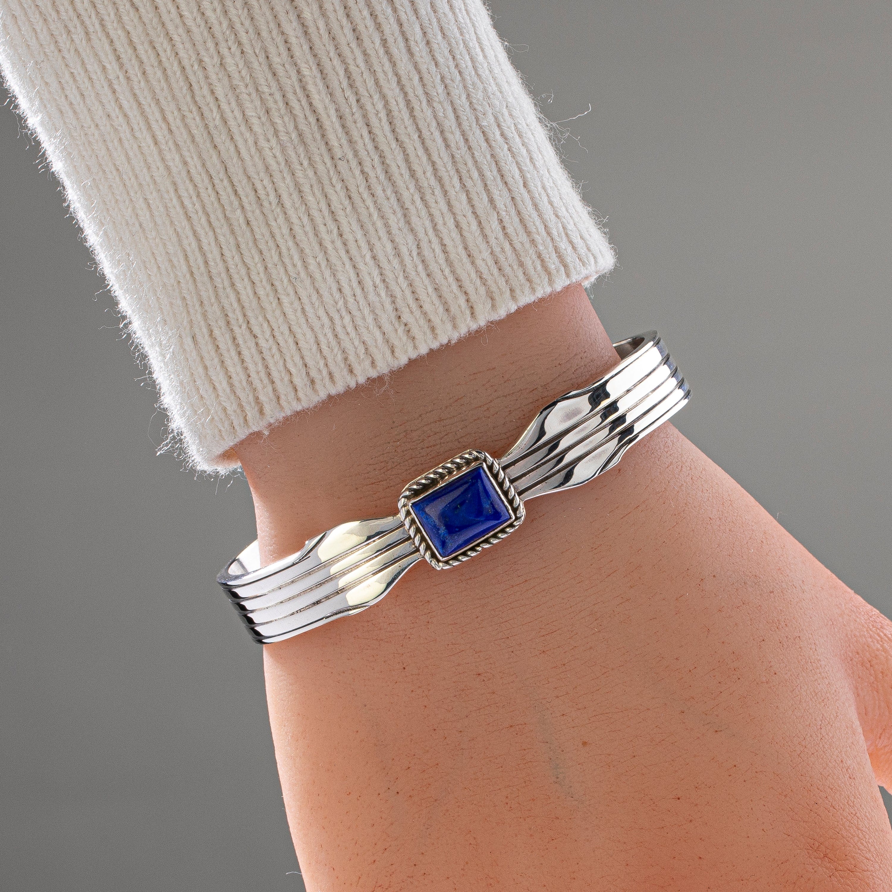 Kalifano Native American Jewelry Joe Begay Navajo Lapis USA Native American Made 925 Sterling Silver Cuff NAB900.022