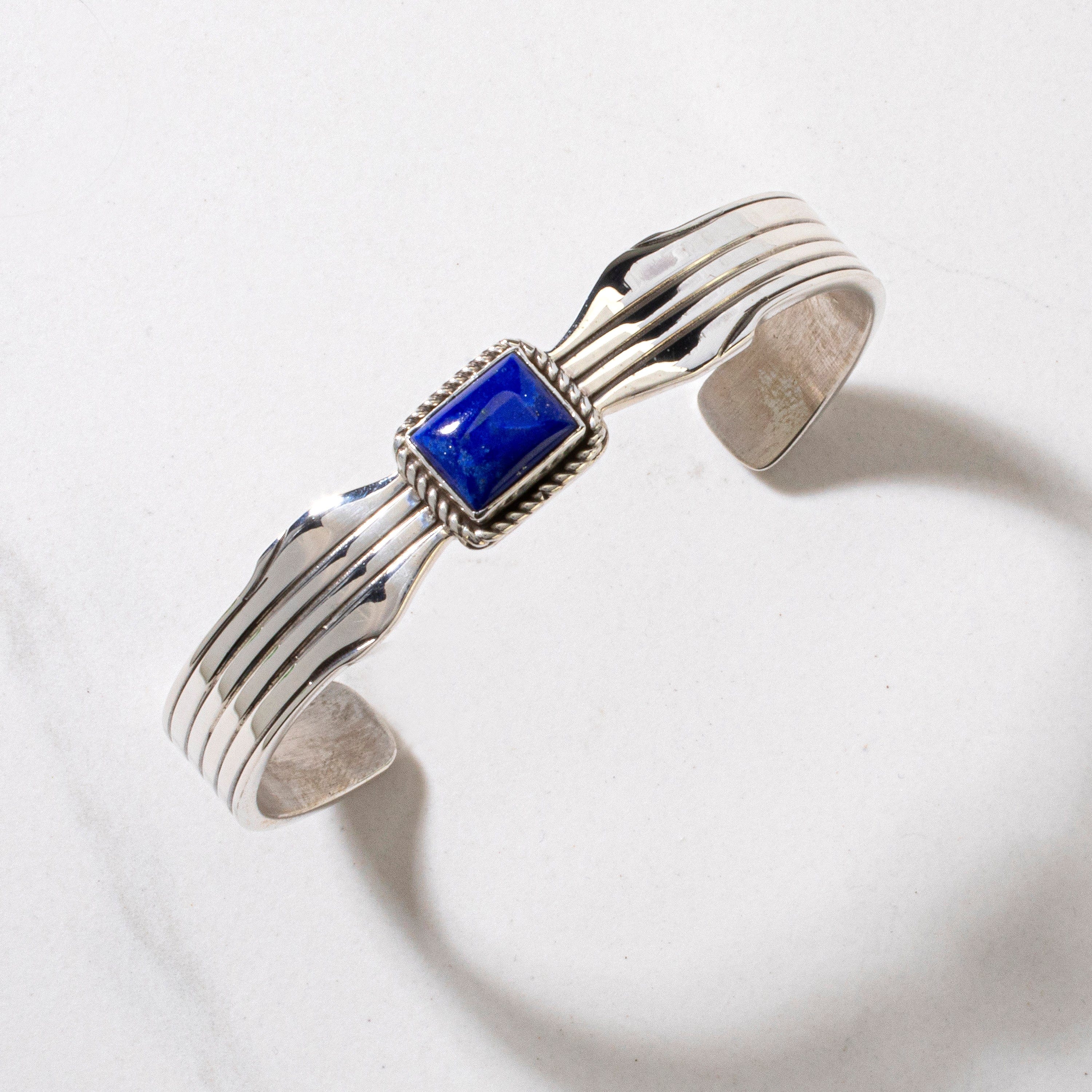 Kalifano Native American Jewelry Joe Begay Navajo Lapis USA Native American Made 925 Sterling Silver Cuff NAB900.022