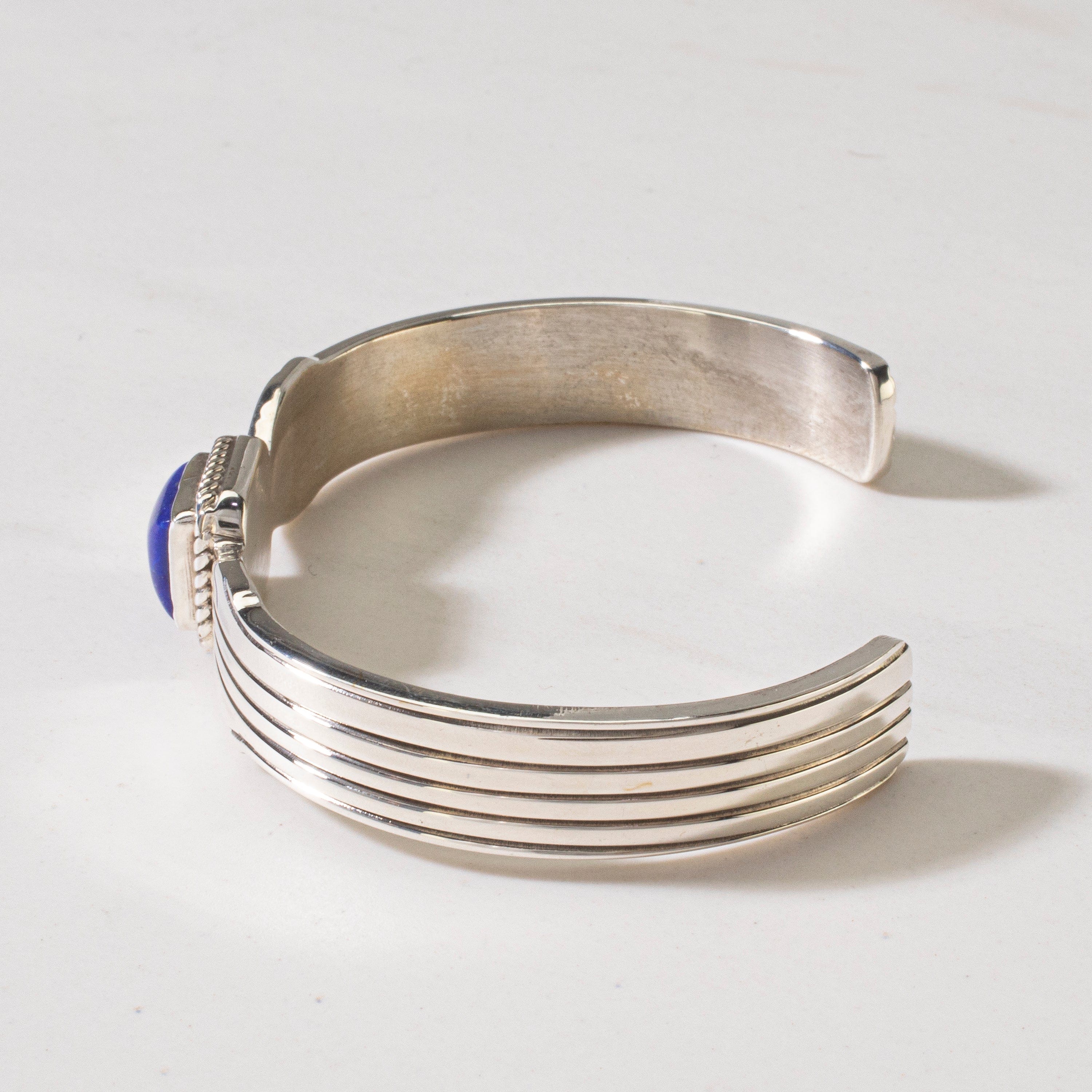 Kalifano Native American Jewelry Joe Begay Navajo Lapis USA Native American Made 925 Sterling Silver Cuff NAB900.022